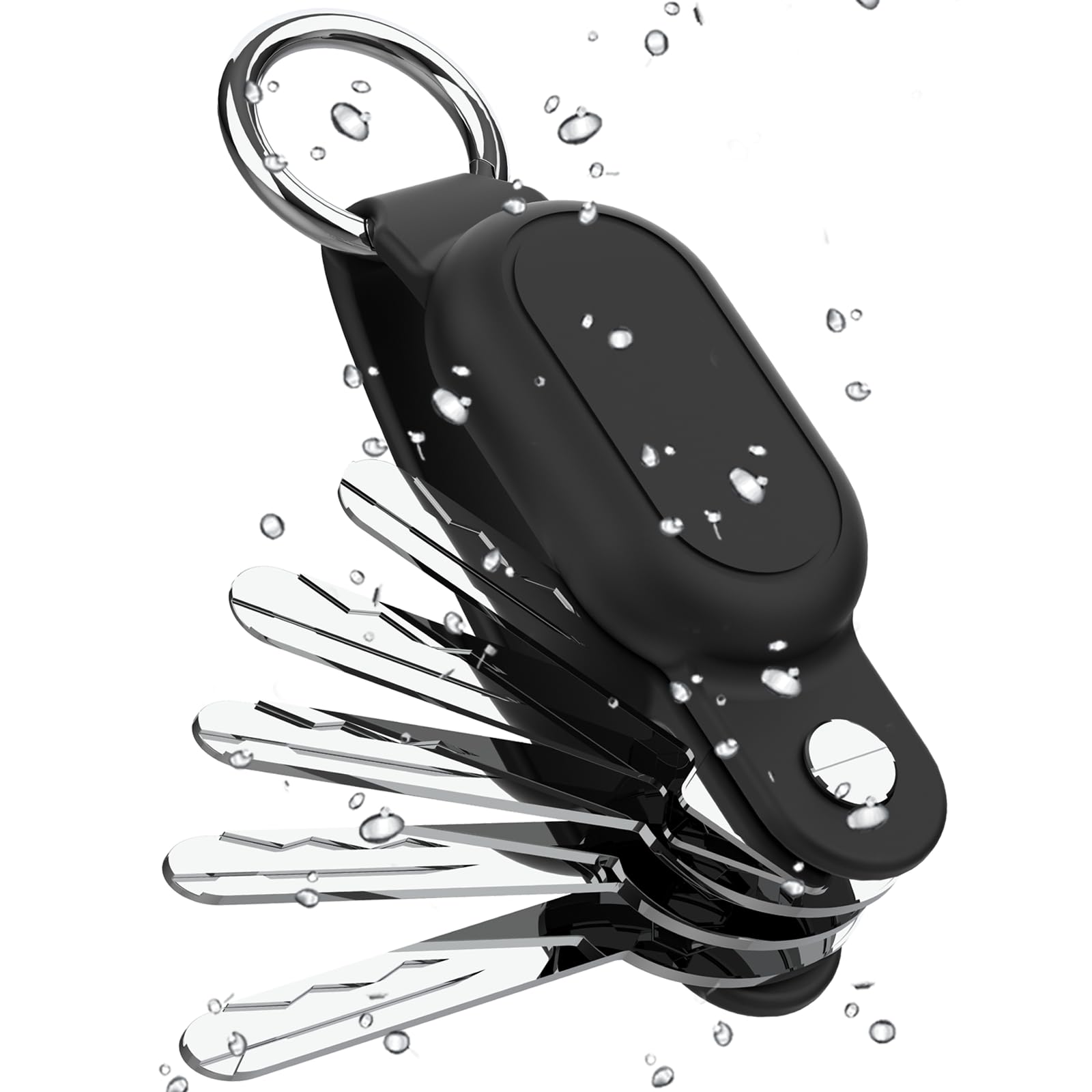 Waterproof Silicone Key Organizer Keychain for Samsung Galaxy SmartTag 2 - GPS Tracker Holder Case with Keychain, Anti-Loss Scratch-Resistant Key Holder (Holds Up to 5 Keys) - Black - Perfect for Travel, Office & Everyday Key Organization