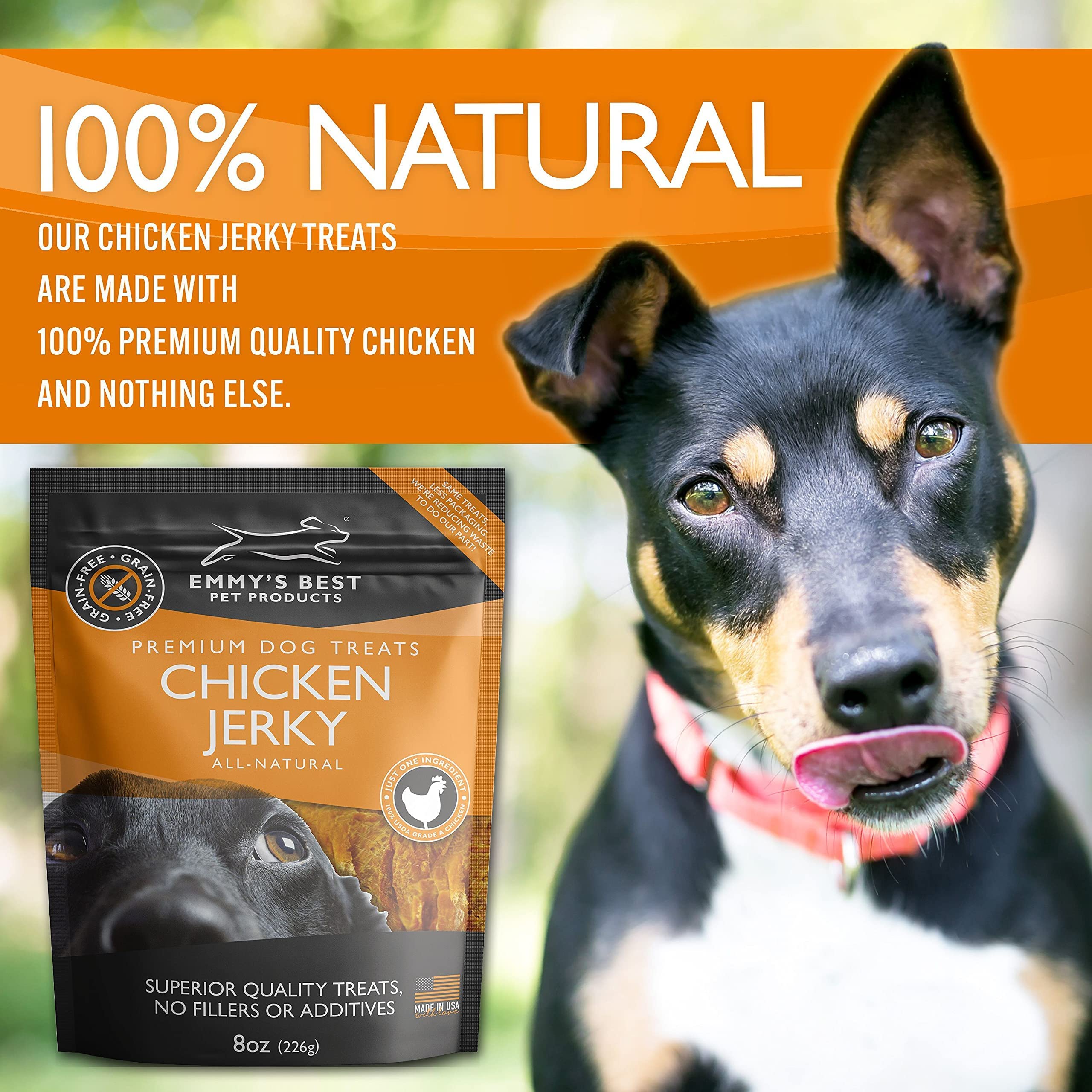 Premium All-Natural Chicken Jerky Dog Treats Made in USA - No Fillers, Additives or Preservatives | Grain-Free, High-Protein Snacks for Training & Rewarding Dogs (Packaging May Vary)
