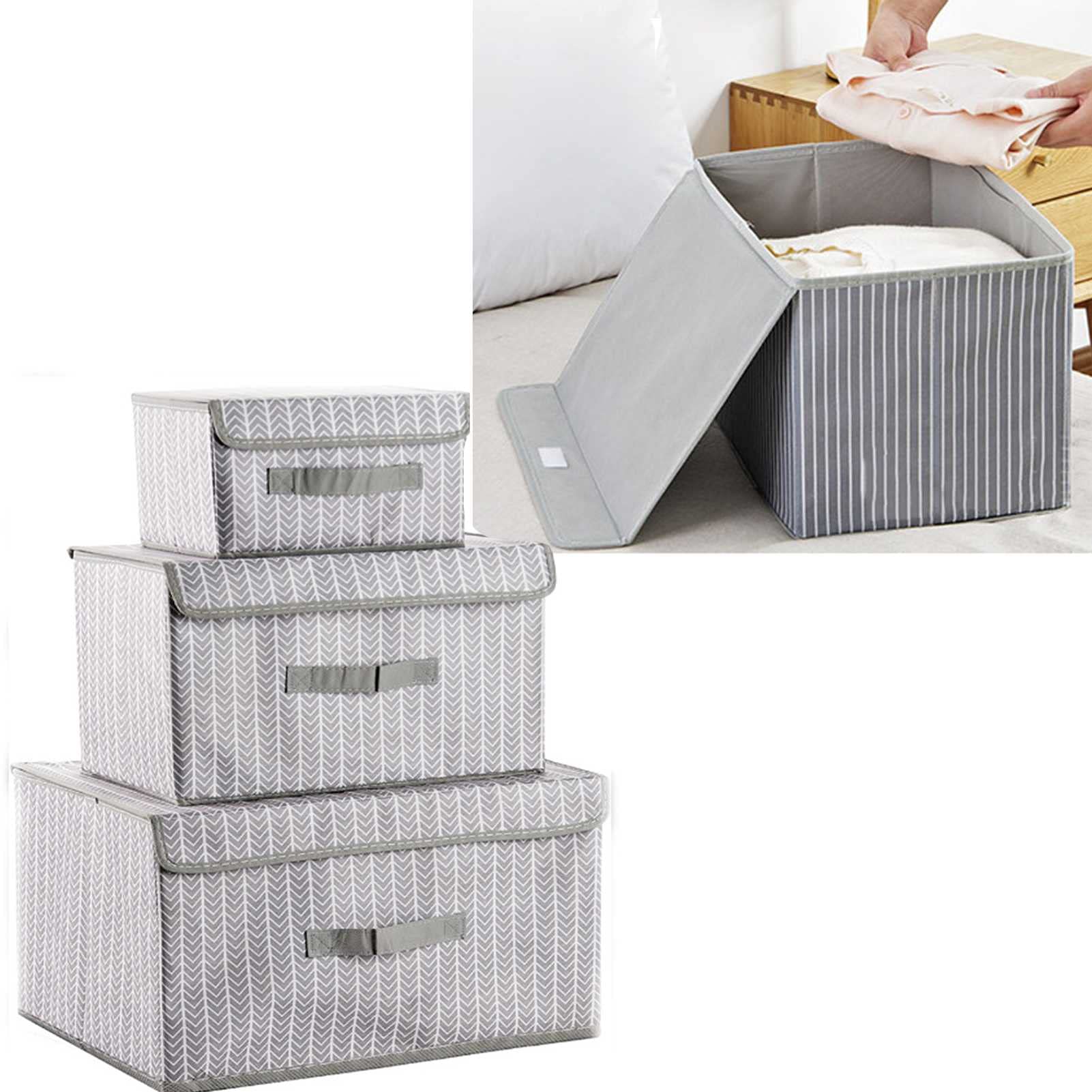 XUESHA 3-Piece Large Non-Woven Folding Storage Box Set with Lid - Closet Organizer for Toys, Underwear & Clothing - Stackable Home & Office Storage Solution - Perfect for Bedroom, Closet, and Office Organization