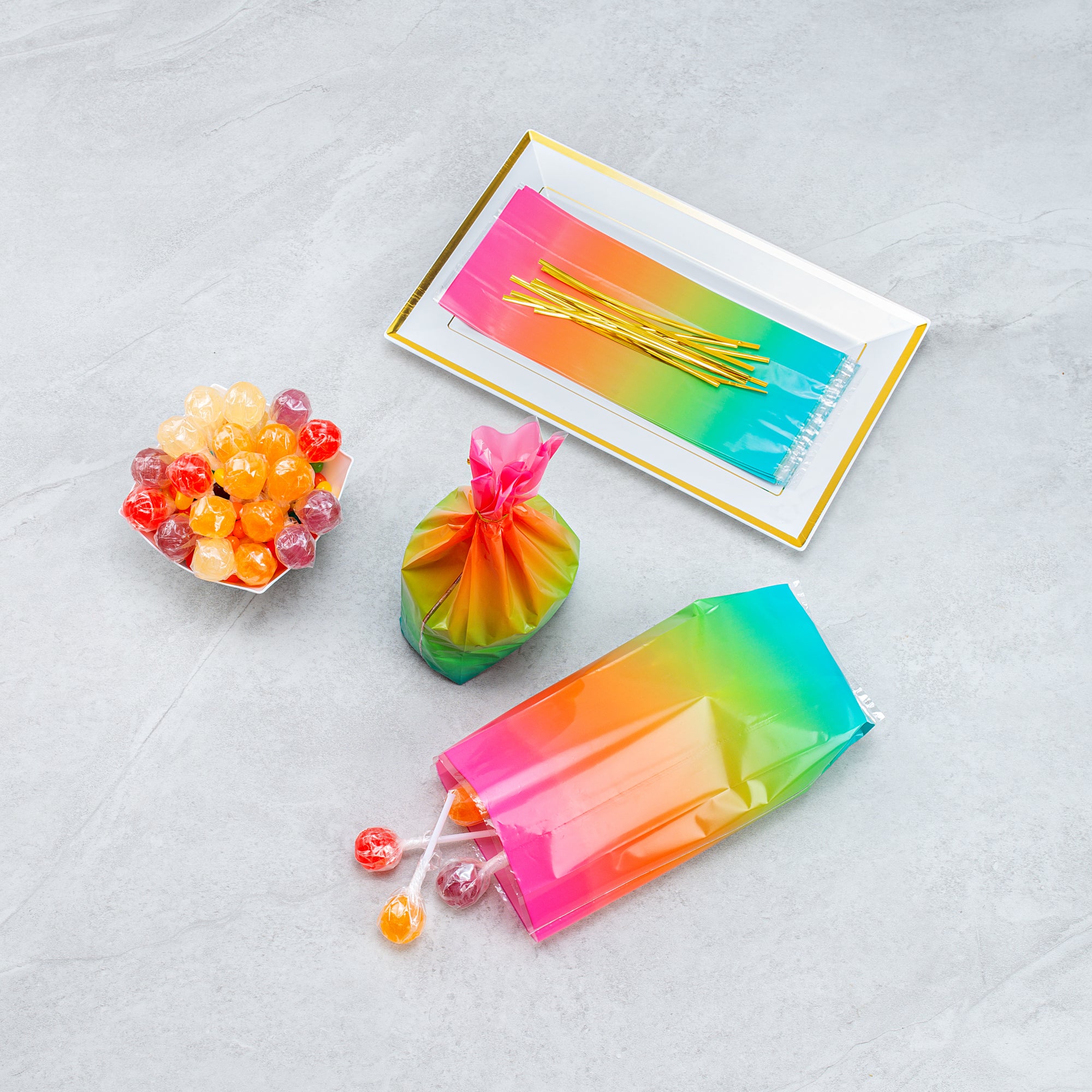 Rainbow Ombre Plastic Candy Bags - 4 x 2 x 9.5 Inches Gusseted Stand-Up Pouches (4000 Count Bulk Box) - Perfect for Candy Packaging, Party Favors & Retail Display