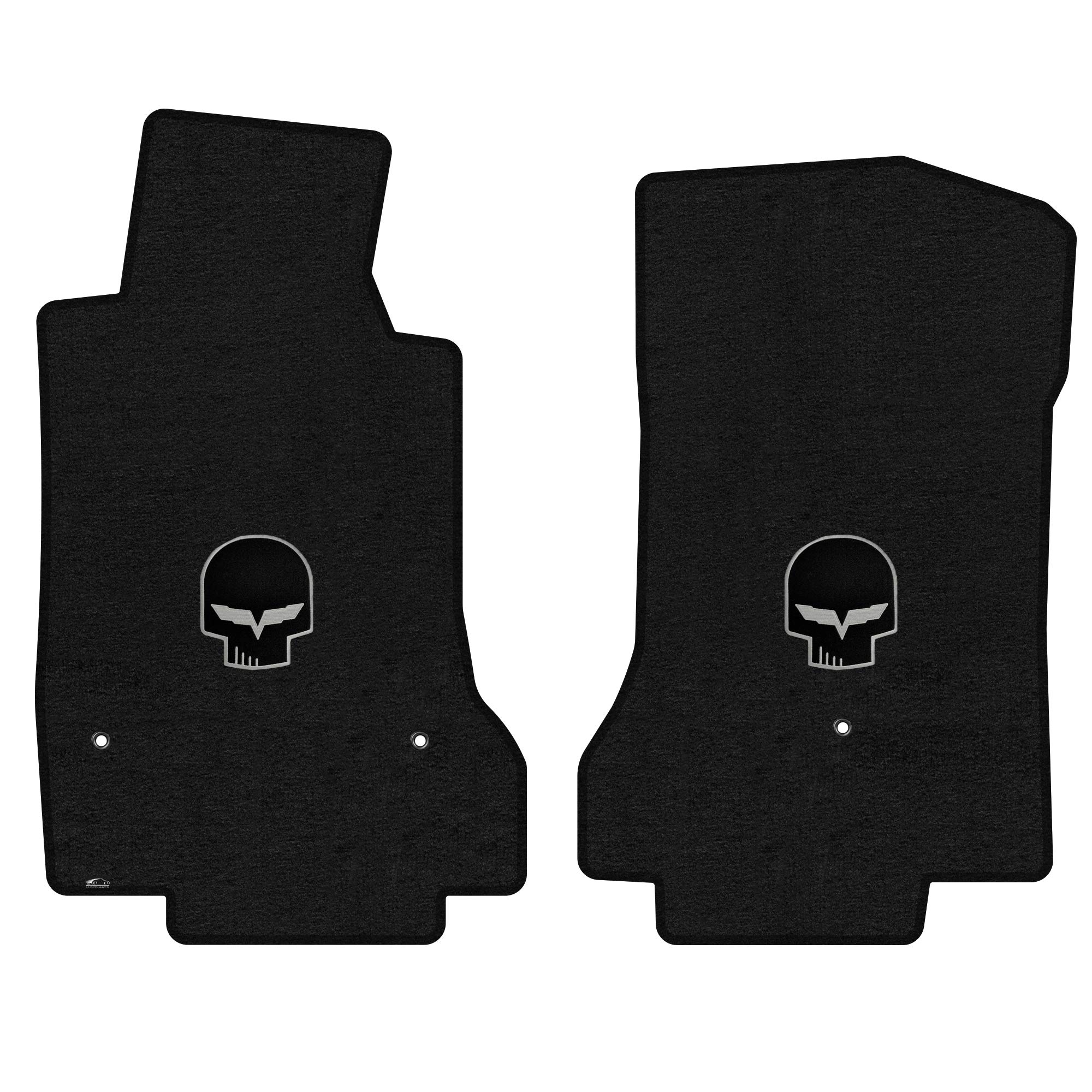 Lloyd Mats Custom-Fit Carpeted Floor Mats for C6 Corvette 2007.5-2013.5 - Premium Luxury Car Floor Liners (Charcoal, Front Mats with Silver Jake Logo) - Perfect for Daily Driving & Car Shows