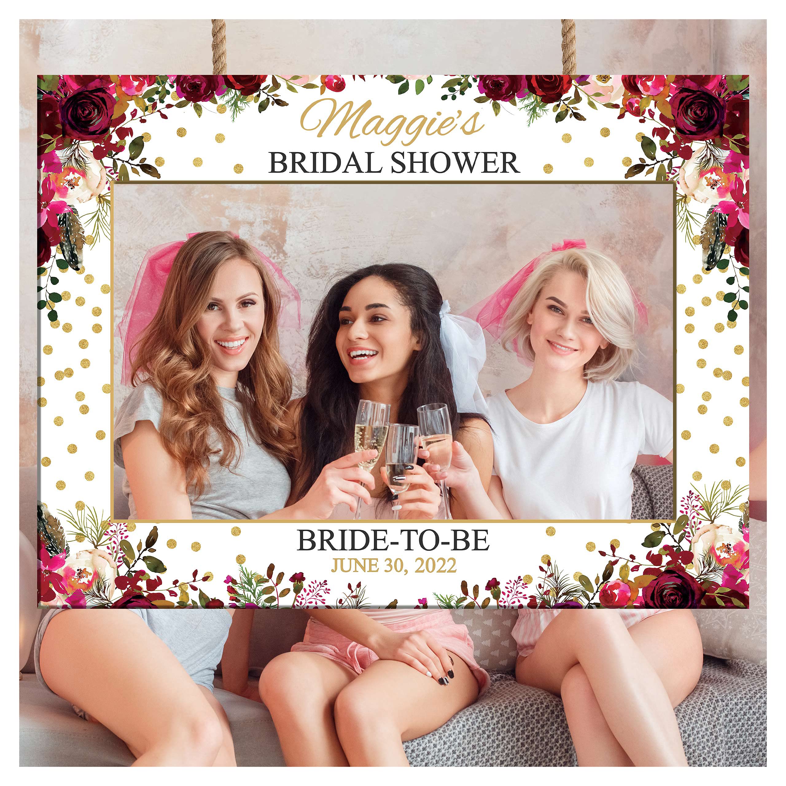 Custom Floral Bridal Shower Photo Booth Frame - Personalized Wedding Shower Keepsake - Handmade Decorative Frame for Bridal Party Photos (Paper, 4-Pack) | Perfect for Wedding Showers, Bachelorette Parties & Anniversary Celebrations