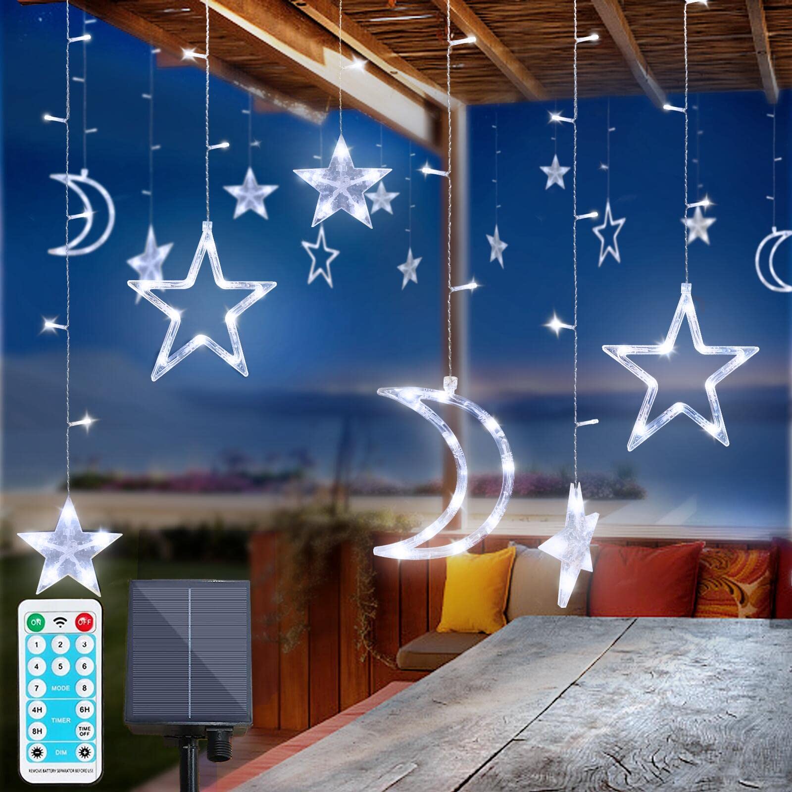 Solar Powered Outdoor String Lights - Waterproof Fairy Lights with Remote & 8 Modes for Garden, Patio, Yard - Starry LED Curtain Lights with Timer - Perfect for Ramadan, Christmas, Weddings & Backyard Parties