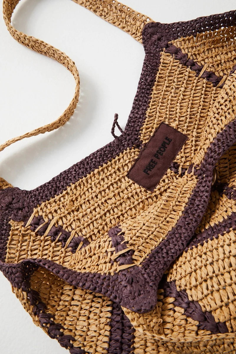 Mykonos Straw Tote Bag for Women - Handwoven Espresso Brown Beach Bag - Perfect for Summer Vacations, Pool Parties & Boho Chic Outfits