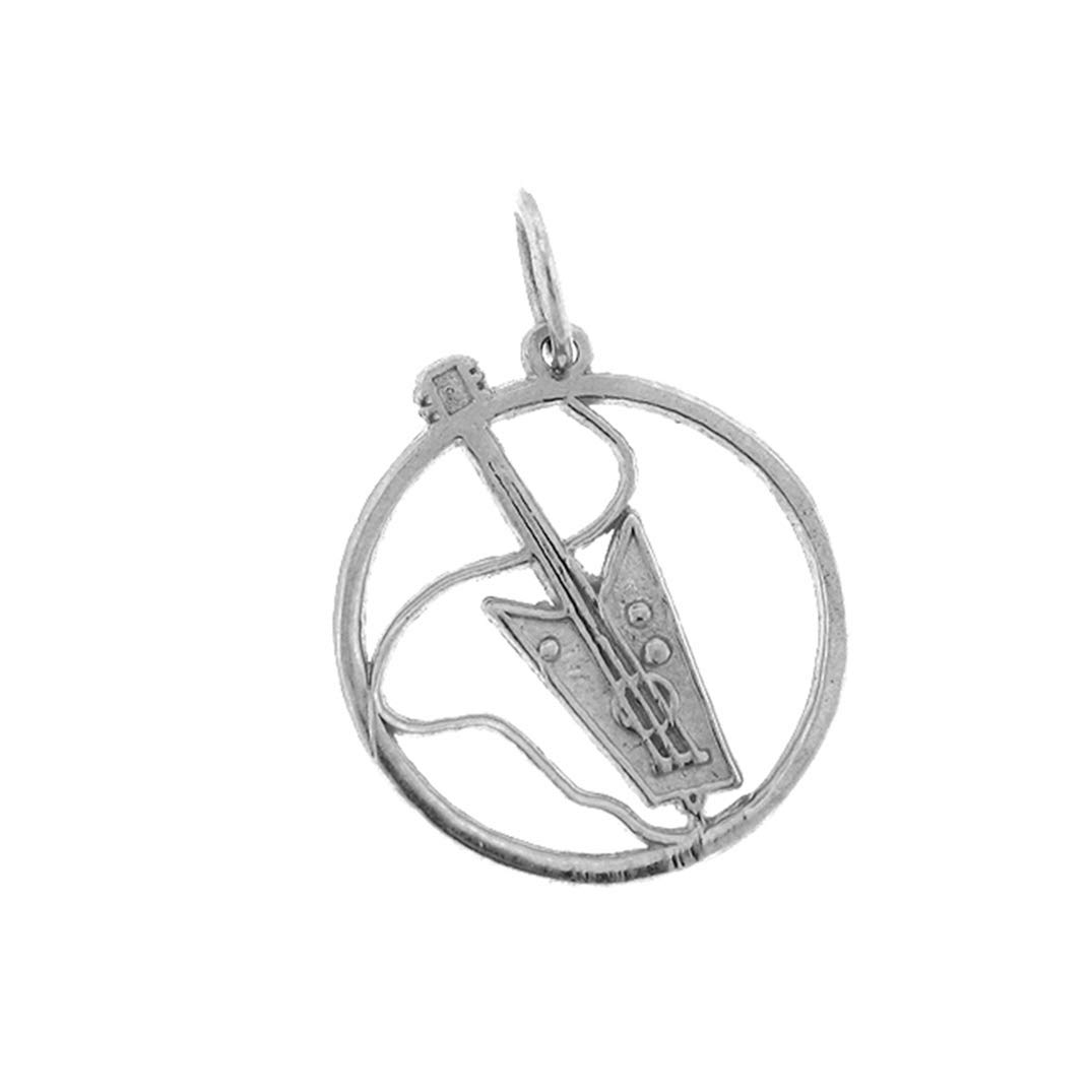 Rhodium-Plated 925 Silver Electric Guitar Pendant Necklace - 18