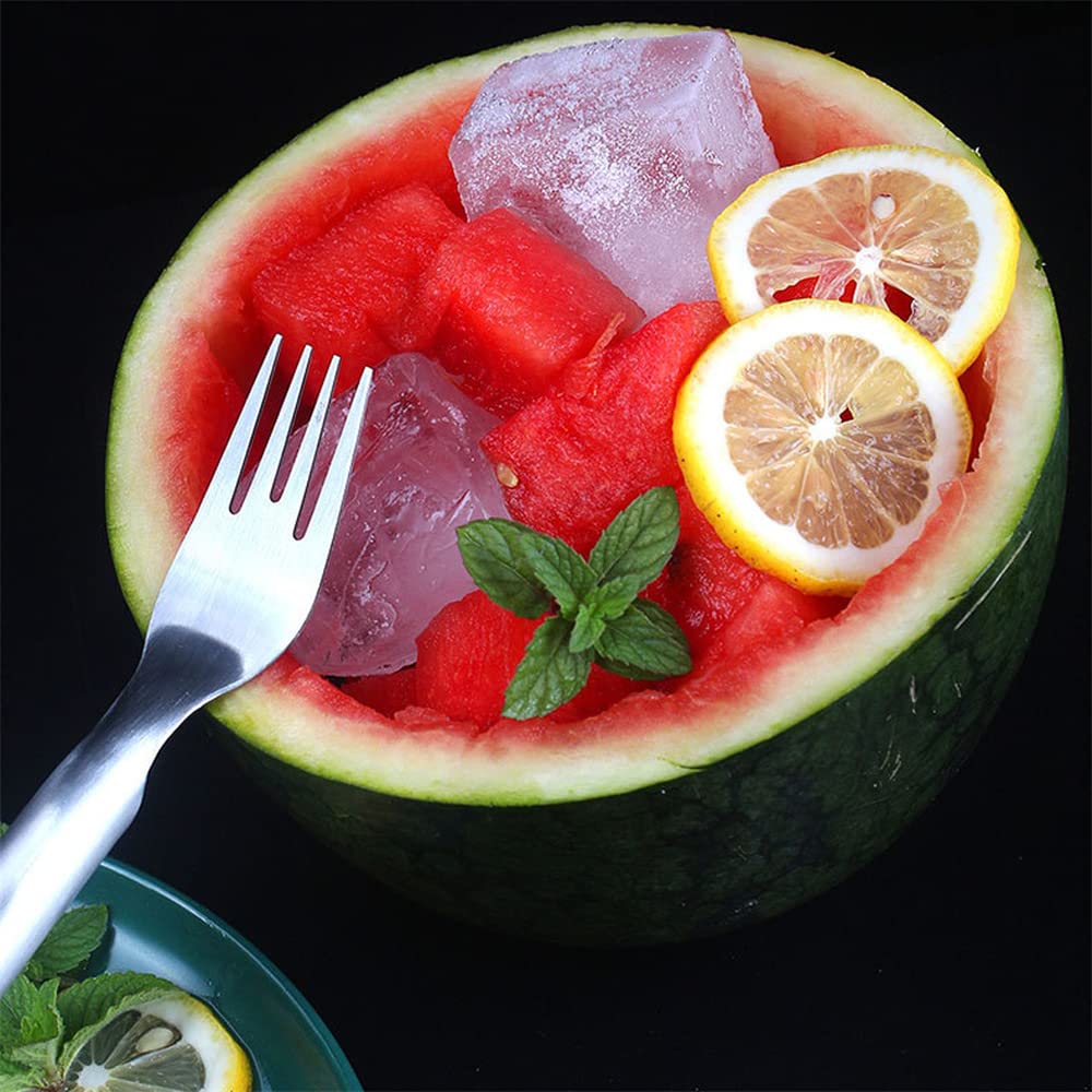 2-Pack Stainless Steel Watermelon Slicer & Fork - 2-in-1 Watermelon Cutting Tool for Summer BBQs, Family Parties, Camping & Outdoor Picnics - Easy Fruit Slicing Knife for Watermelons, Melons & Large Fruits