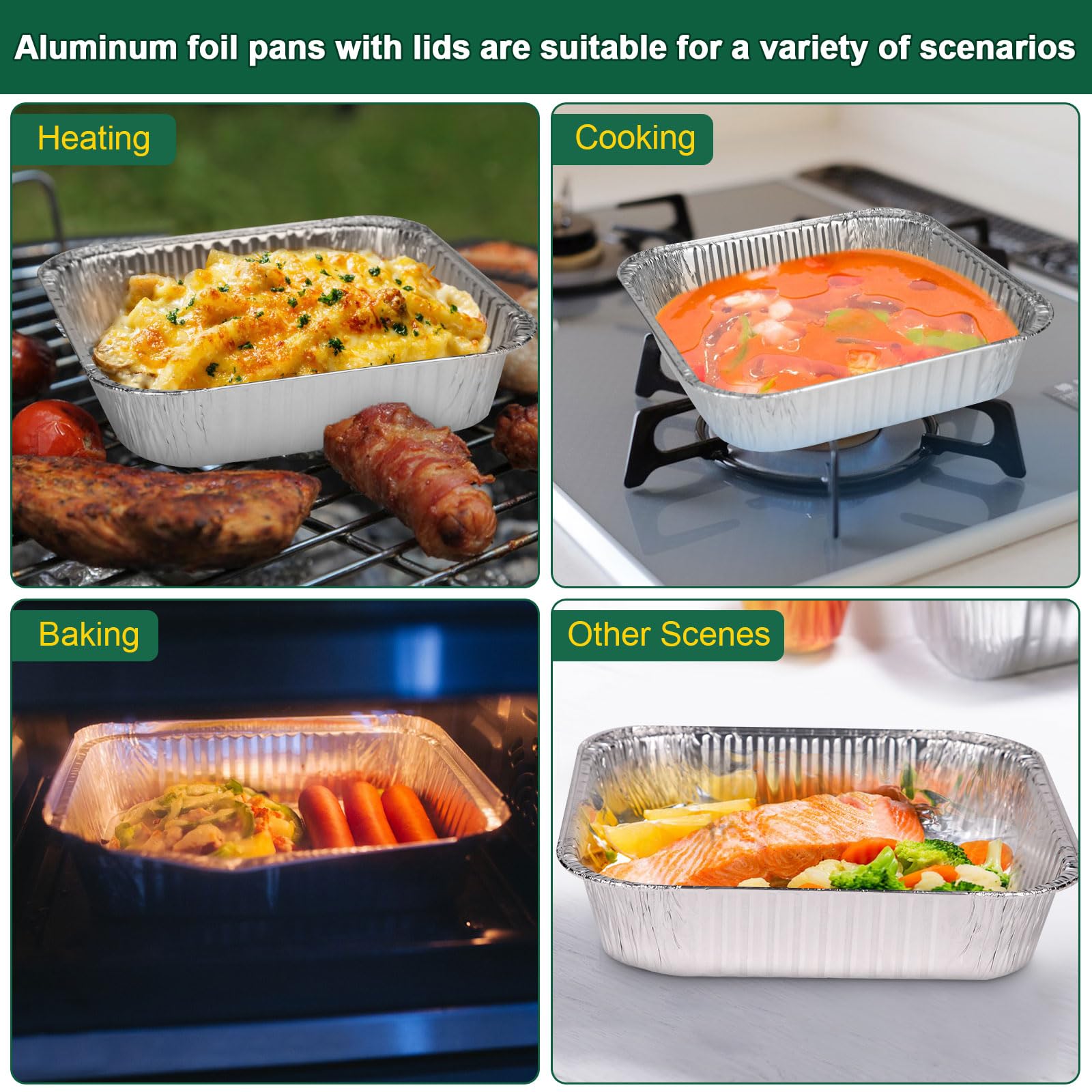 8x8 Inch Disposable Aluminum Foil Pans with Lids (15 Pack) - Heavy-Duty Baking Trays for Air Fryer, Oven, Microwave - Reusable & Leakproof Design - Perfect for Meal Prep, Party Serving & Holiday Cooking