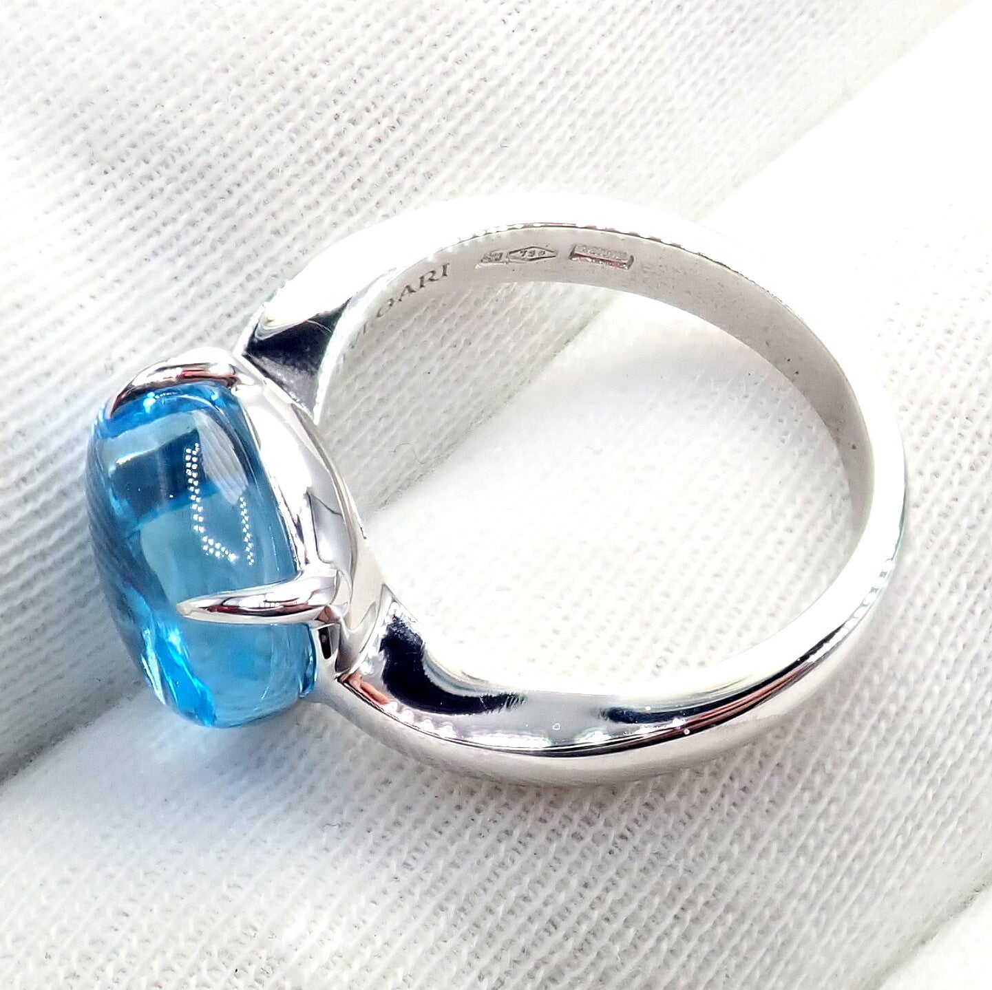 Authentic Bulgari 18k White Gold Mediterranean Eden Blue Topaz Ring - Size 6 | Luxury Jewelry for Women, Elegant Gift for Anniversary, Engagement & Special Occasions