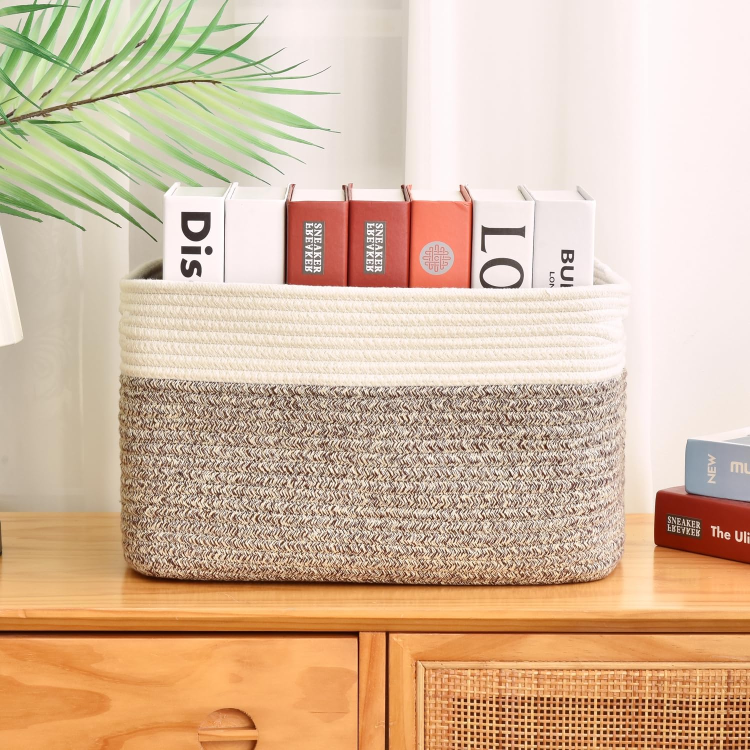 Woven Cotton Rope Storage Baskets - 3 Pack, Brown | Decorative Organizing Bins for Shelves, Books, Towels & Toys | Perfect for Living Room, Bedroom & Bathroom Organization