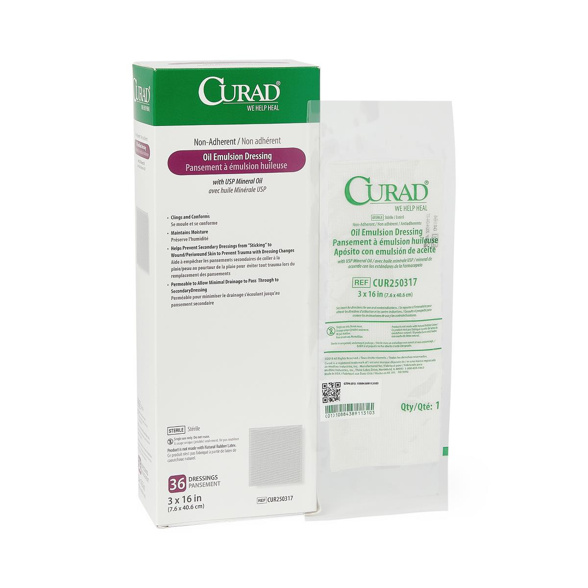 Curad Dressing Gauze Oil Emulsion Pads - Sterile Wound Care Bandages (4x4, 2x2, 3x3 Inches) - For First Aid Kits, Burns, Cuts & Post-Surgical Wound Protection