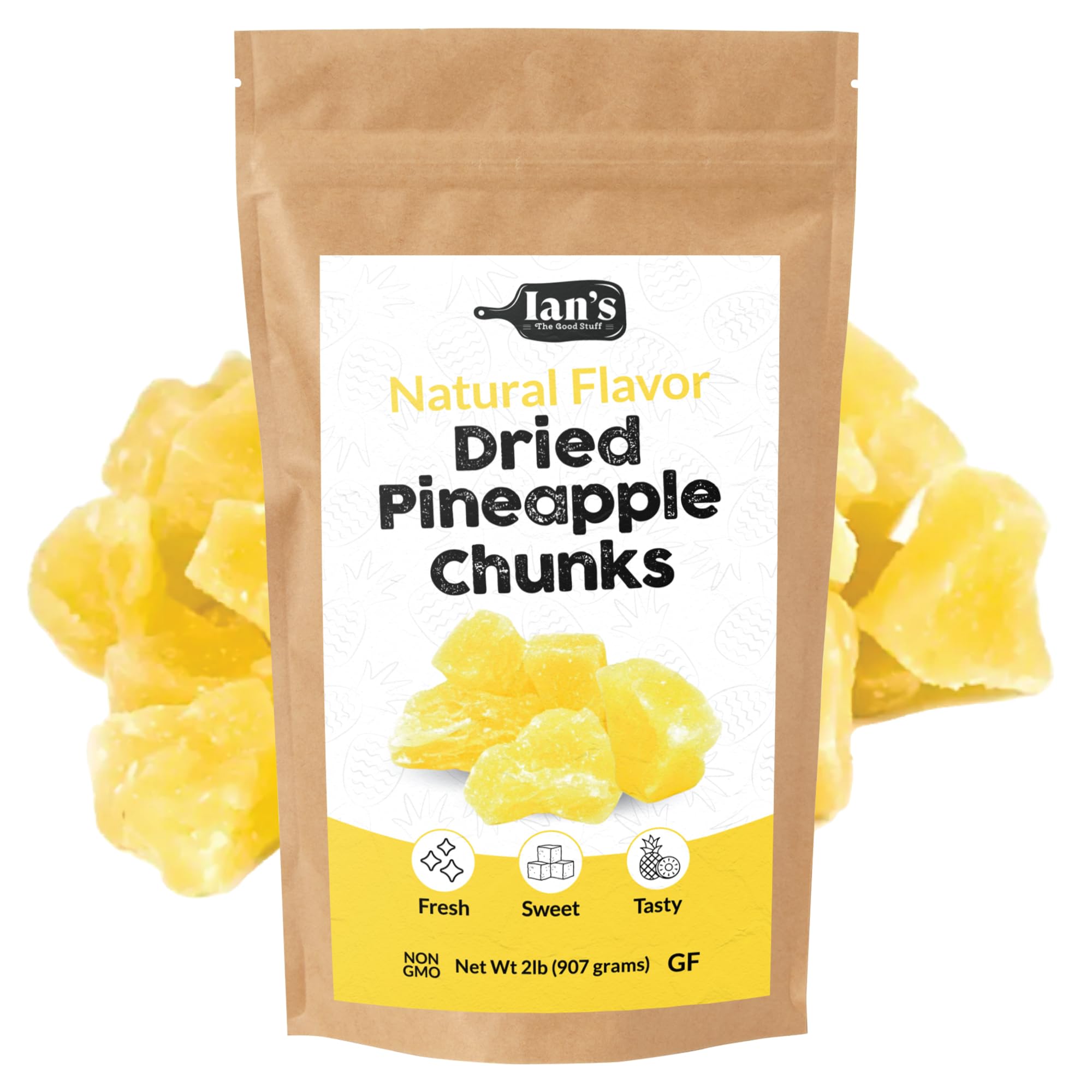 IAN's Dried Pineapple Chunks (2lb) - Sweetened with Natural Cane Sugar, Dehydrated Pineapple Snacks, Candied Pineapple Bites - Perfect for Healthy Snacking, Trail Mix, Yogurt Toppings & Baking Recipes