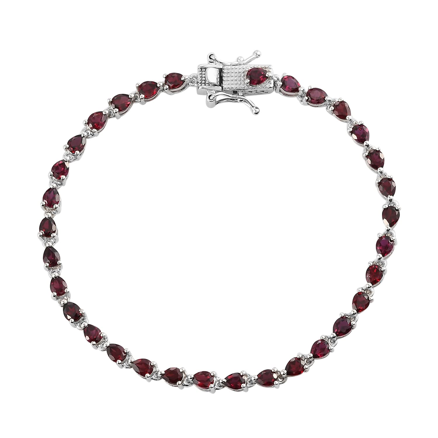 SHOP LC Genuine Garnet 925 Sterling Silver Platinum Plated Link Bracelet for Women | Elegant Jewelry for Wedding, Engagement, Anniversary & Mother's Day Gifts | Perfect for Date Nights, Bridal Showers & Special Occasions