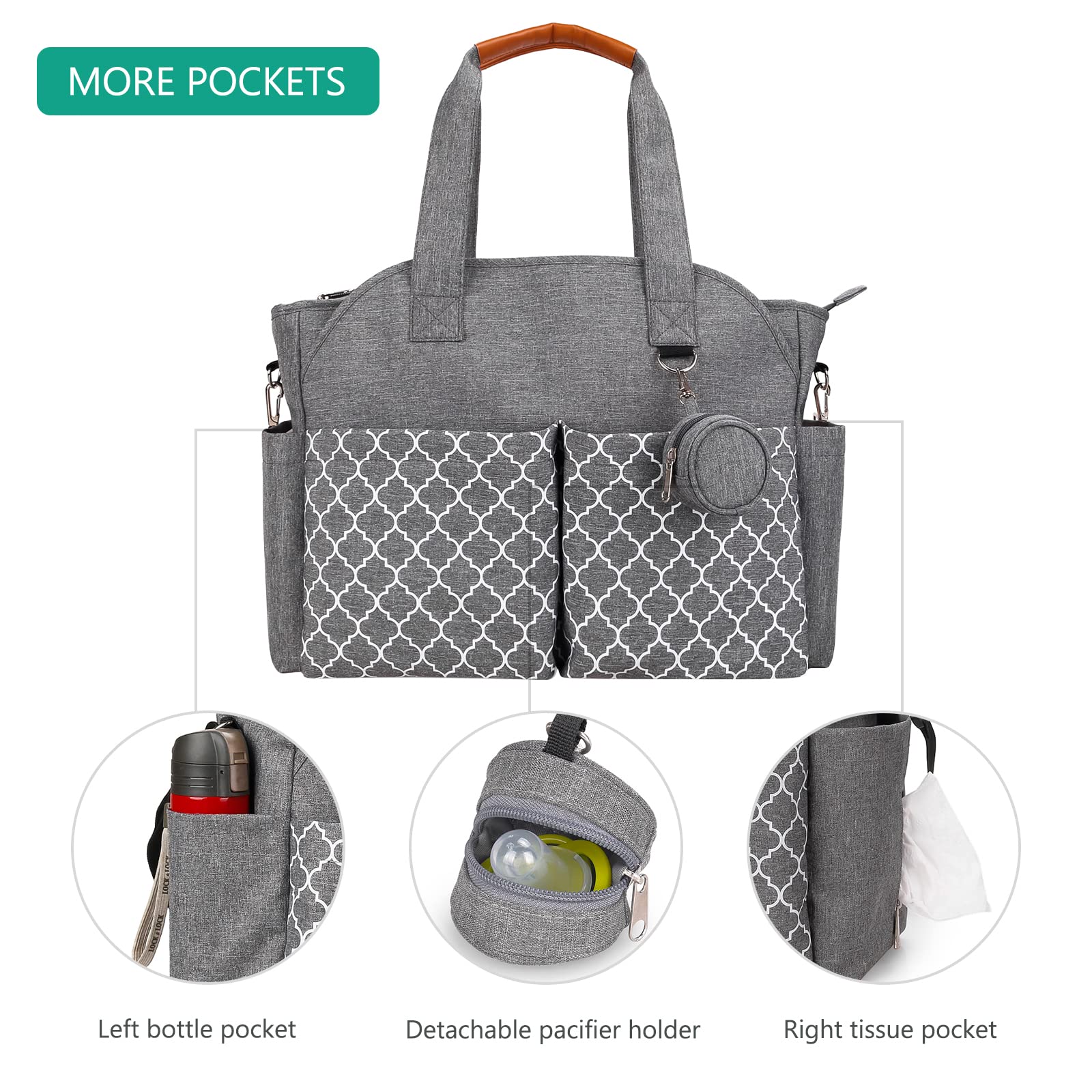 SONARIN Waterproof Baby Changing Bag - Large Capacity Diaper Tote for Travel & Outings (Grey)