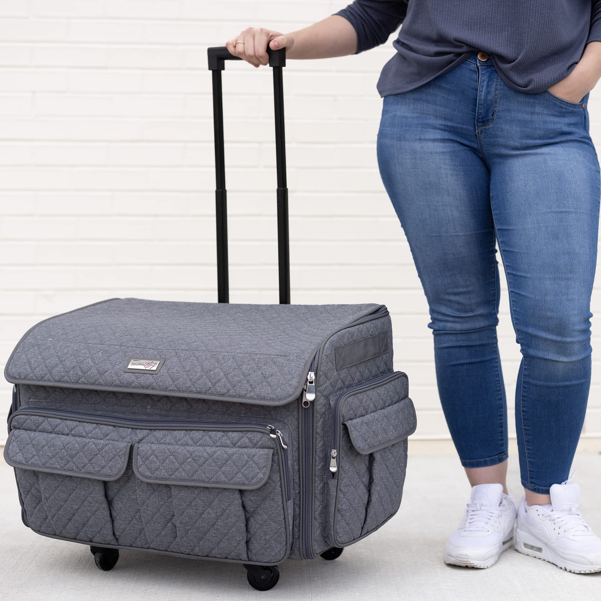 Everything Mary XXL Rolling Sewing Tote Bag for Large Brother & Singer Machines - Heather Grey Universal Sewing Machine Carrying Case with Wheels - Perfect for Travel, Craft Storage & Sewing Classes