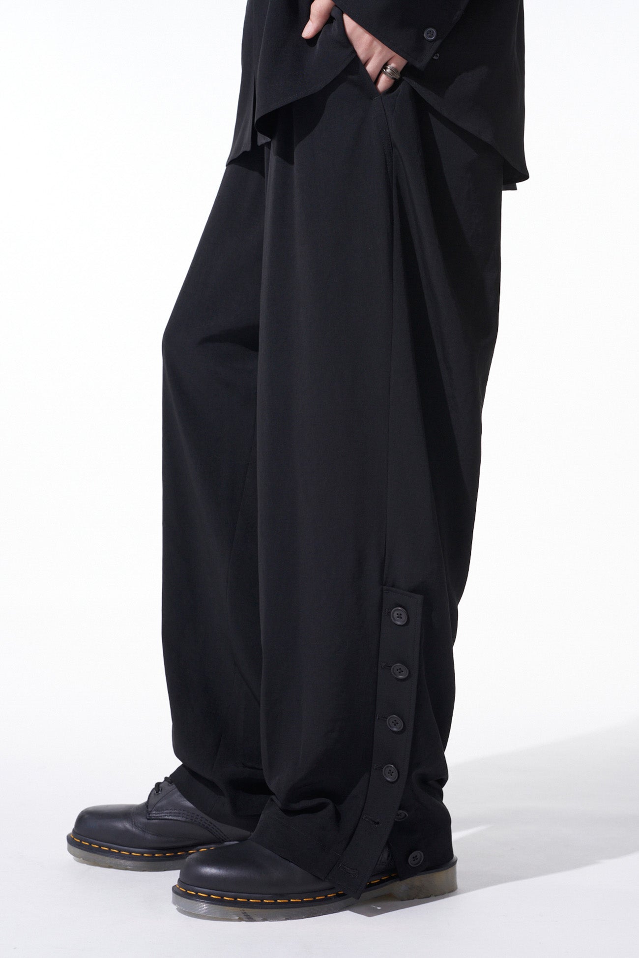 Stylish Crepe de Chine Button Slit Pants for Women - Comfortable & Elegant High-Waisted Trousers for Office, Party, and Casual Wear