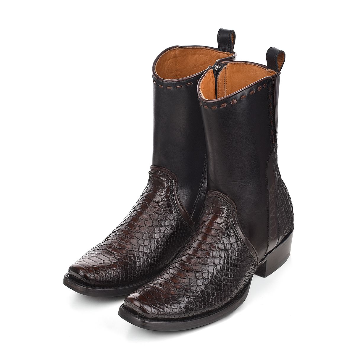 Men's Cuadra Black Casual Cowboy Python Skin Zip Ankle Boots - Stylish Western Boots for Everyday Wear, Riding & Outdoor Adventures