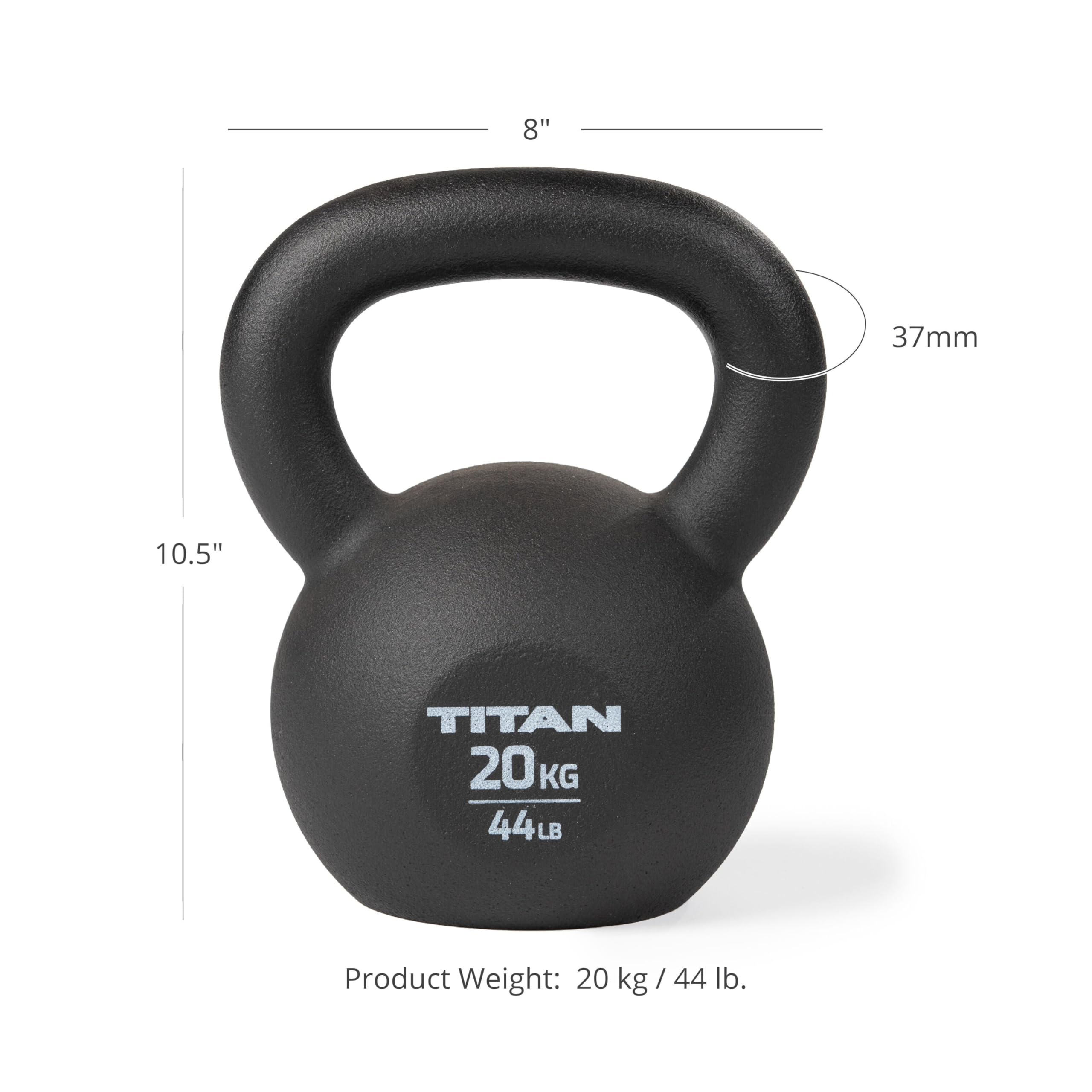 Titan Fitness Cast Iron Kettlebell - Single Piece Casting with KG & LB Markings for Full Body Workout | Strength Training, CrossFit, Home Gym & Functional Fitness Equipment