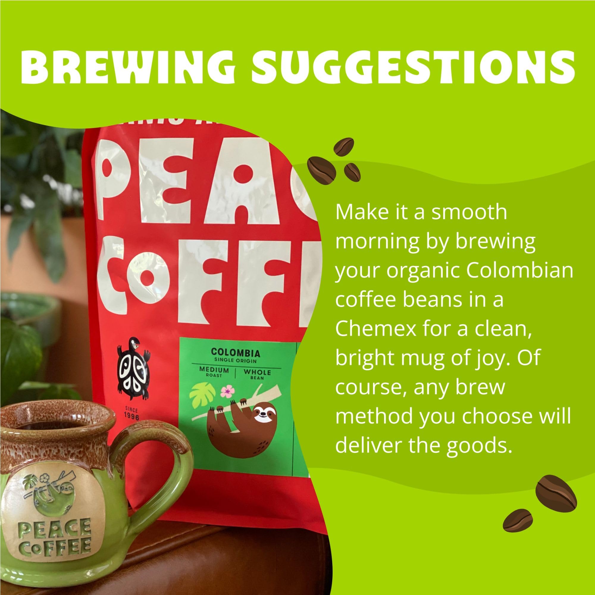 Organic Fair Trade Colombia Single Origin Coffee - 5 lb Whole Bean Medium Roast | Shade Grown, Fresh Roasted | Smooth & Crisp Flavor | Perfect for Home Brewing, Office Use & Gift Giving
