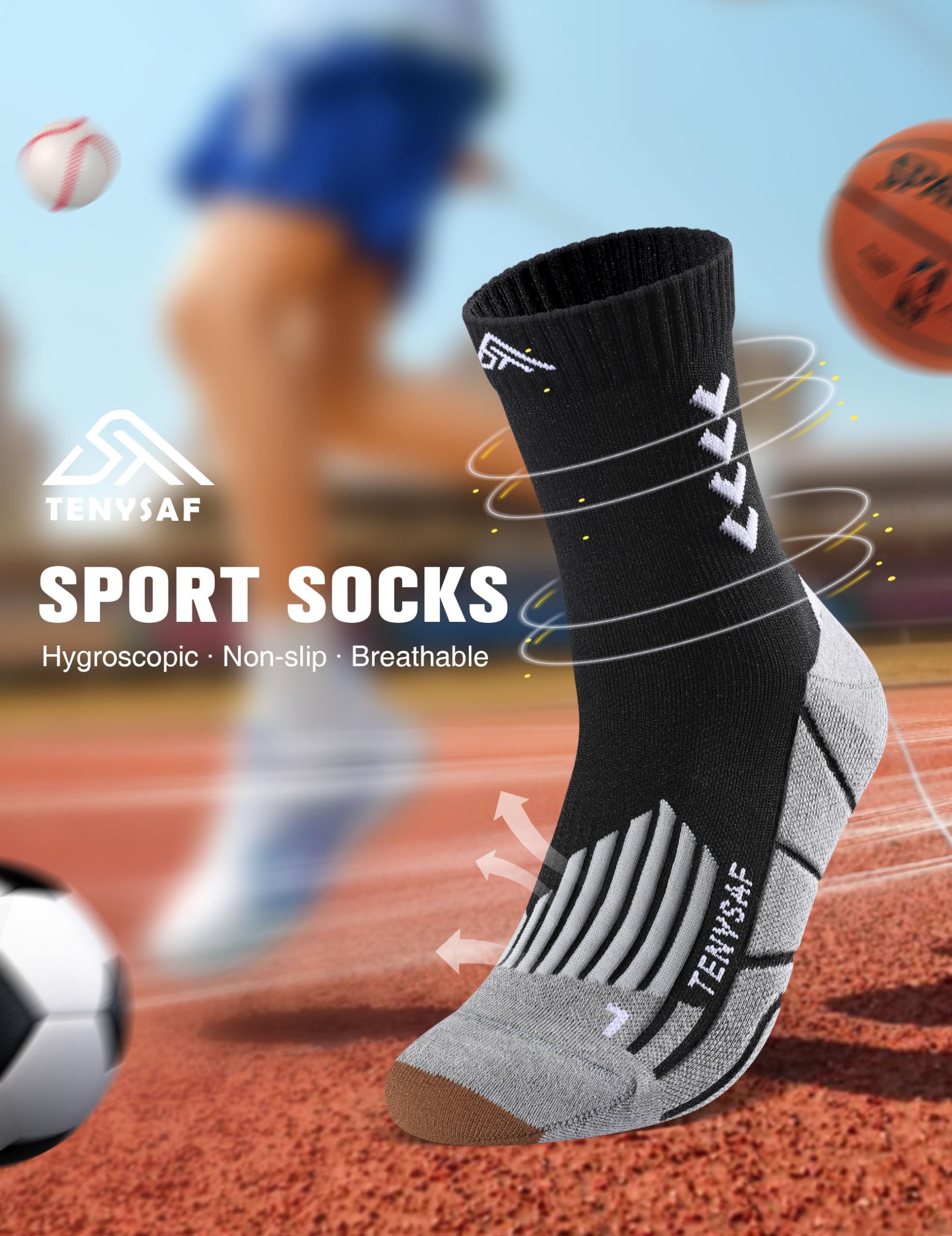 Compression Crew Running Socks for Men & Women - 3 Pairs Breathable Athletic Socks with Cushion for Hiking, Basketball & Sports | Perfect for Workouts, Outdoor Activities & Daily Wear