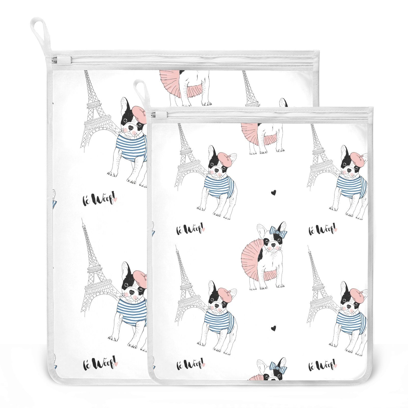 French Bulldog Mesh Laundry Bags Set of 2 - Delicates Wash Bags for Washing Machine, Underwear, Blouses, Hosiery, Pants & Sweaters | Perfect for Travel, Gym & Baby Clothes Protection