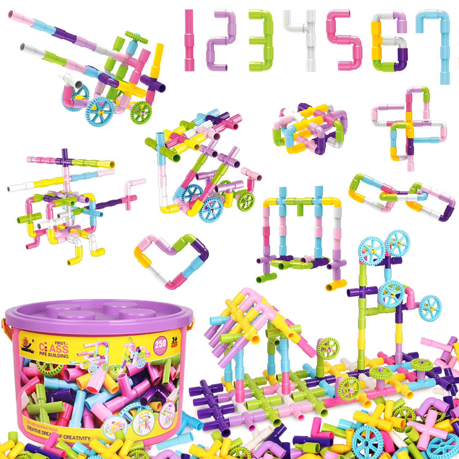 STEM Tube Locks Building Blocks - 250pc Educational Construction Kit for Kids 3+ | Creative Learning & Storage Box Gift