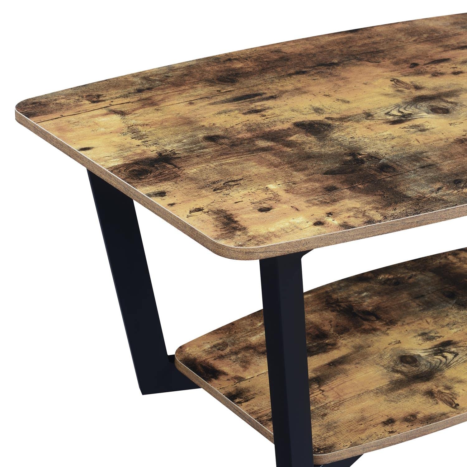 Convenience Concepts Graystone Coffee Table with Shelf - Rustic Barnwood & Black Finish | Perfect for Living Room, Office, or Dorm Decor