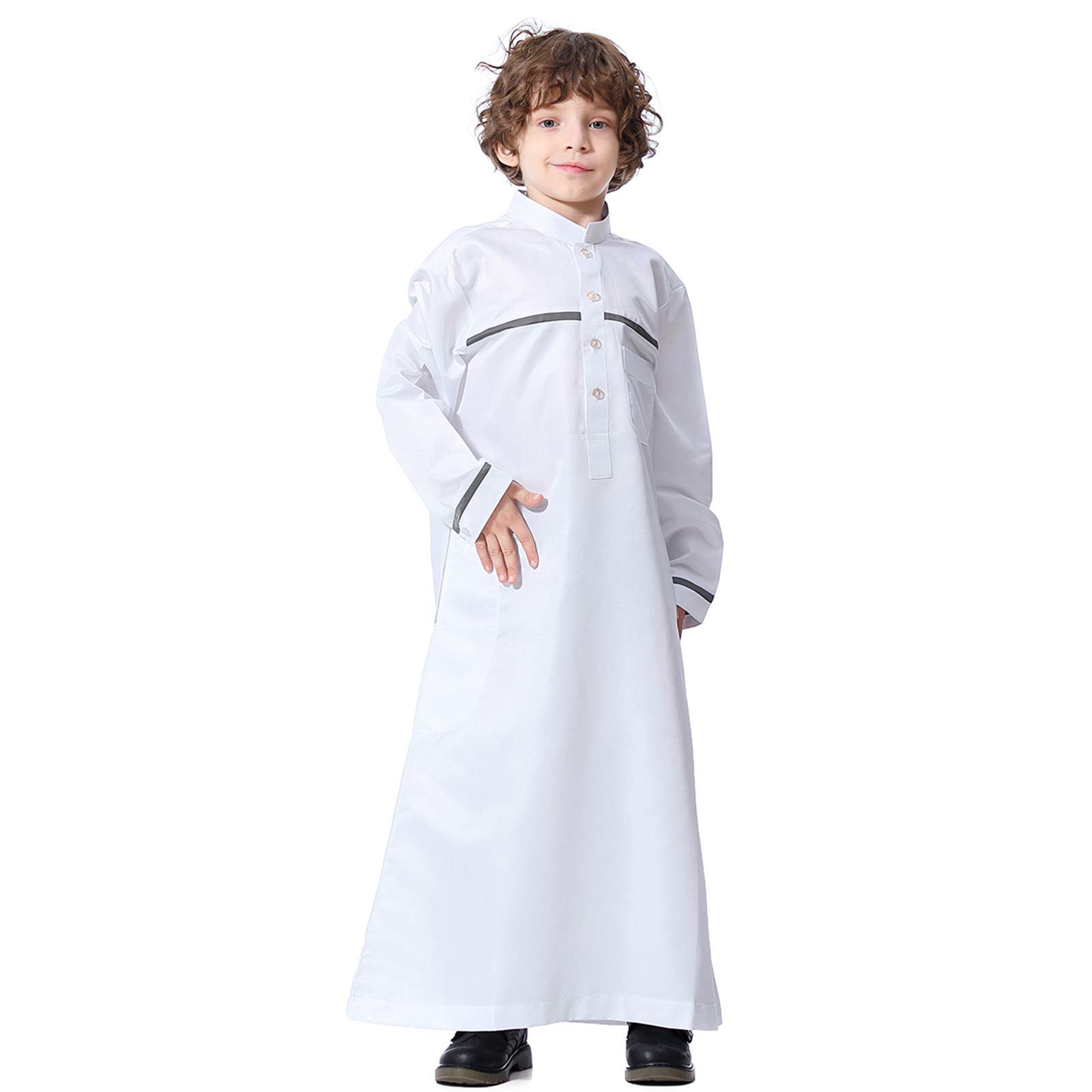 **Boys Arabic Thobe - Muslim Long Topcoat for Baby Boys 8-9 Years | Comfortable White Blouse for Eid, Mosque & Special Occasions**
