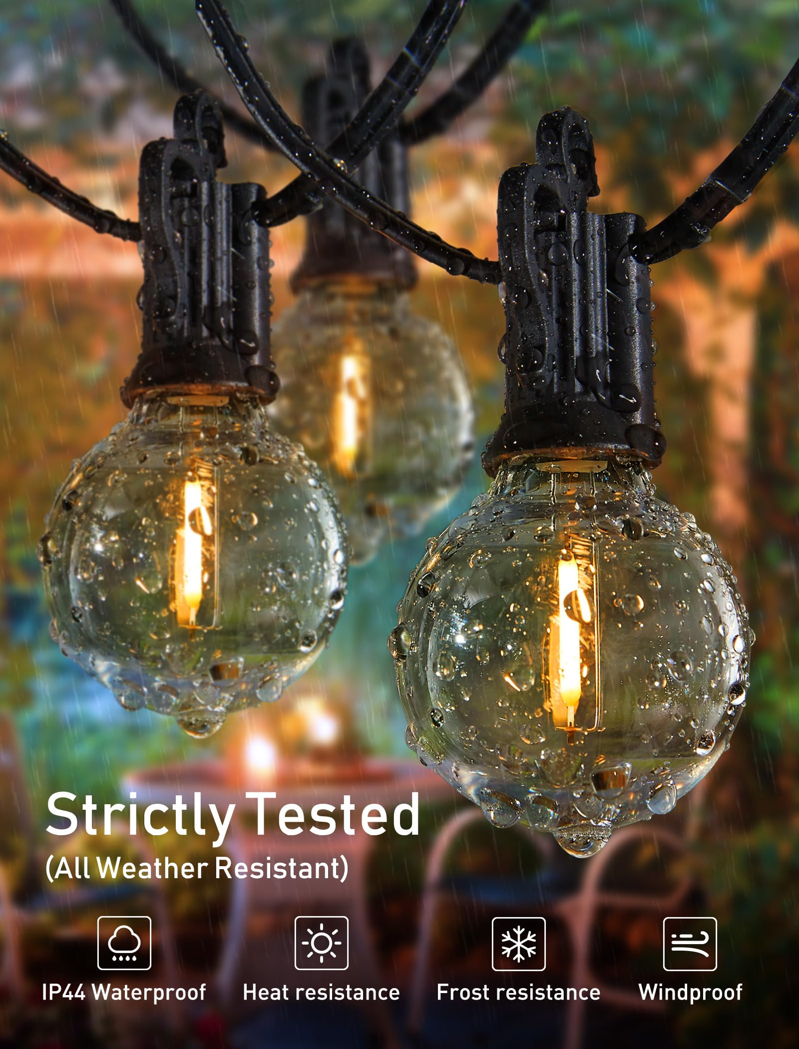 Brightown Outdoor String Lights - 2 Pack 100 Ft Commercial Grade Waterproof Connectable Patio Lights with 50 G40 Shatterproof Bulbs for Backyard, Bistro, Porch, Cafe | Perfect for Weddings, Parties & Outdoor Decor