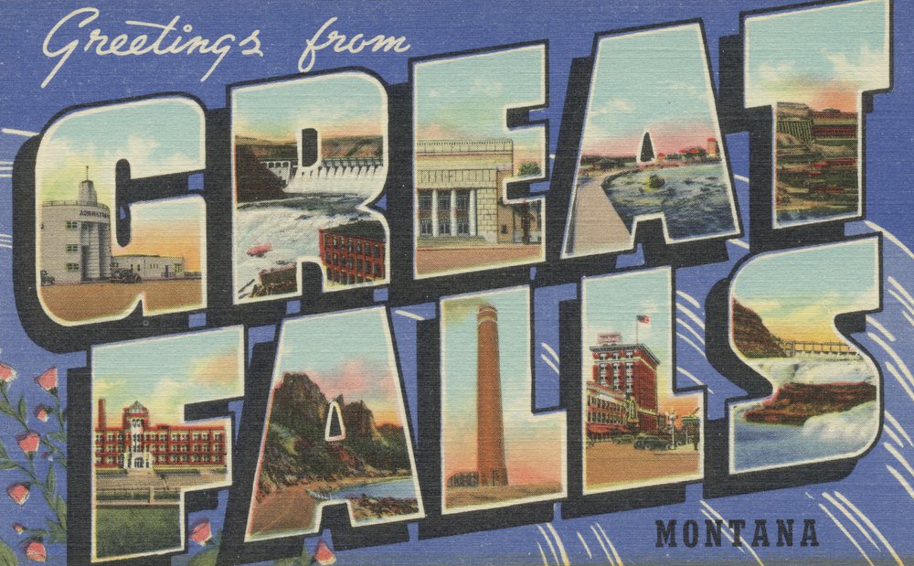 Great Falls Montana Large Letter Scenes - 12x18 Wall Art Poster for Home & Office Decor - Perfect for Living Room, Bedroom, or Gift Idea