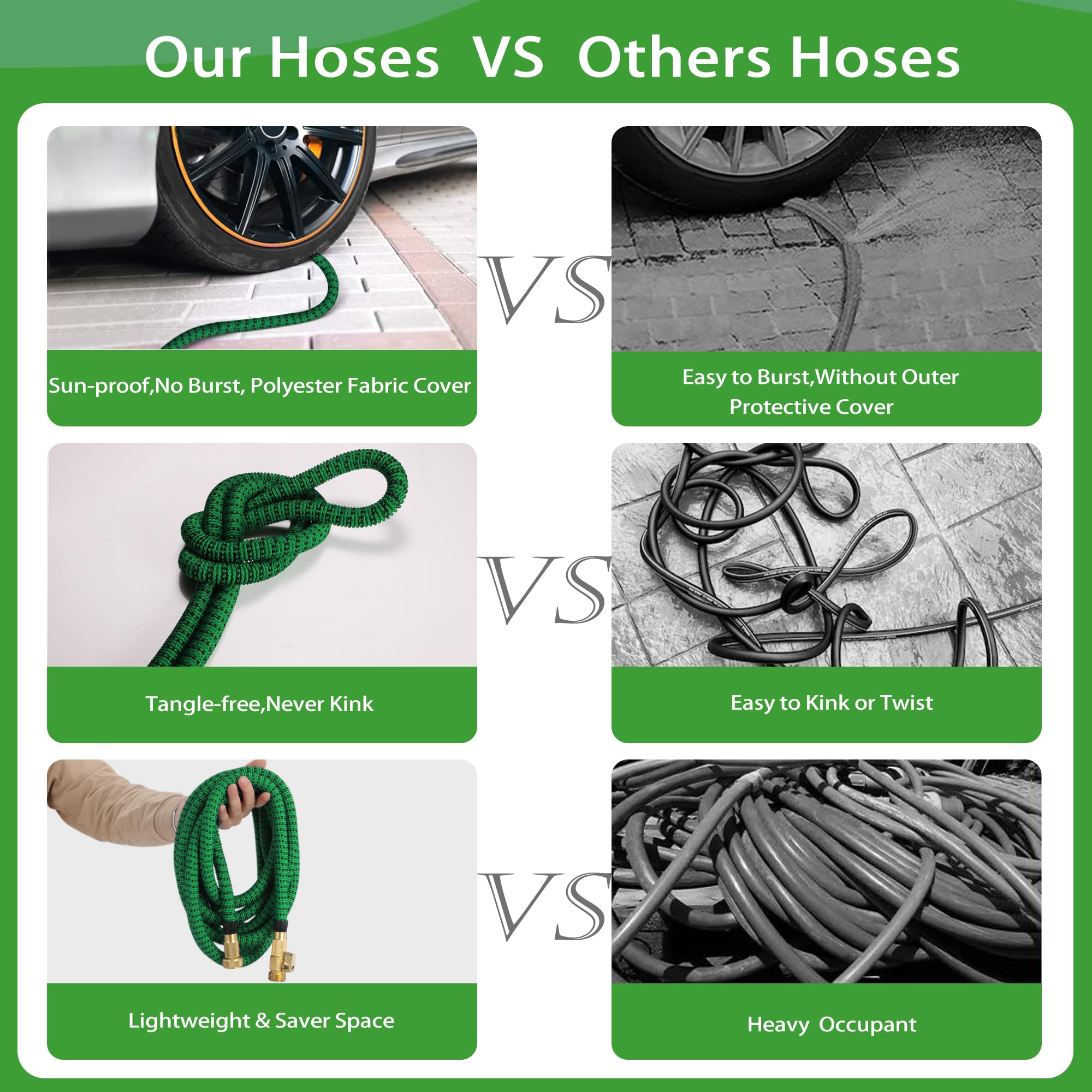 50 ft Expandable Garden Hose with 10 Spray Nozzle - 2024 Upgraded Flexible Water Hose with 4-Layer Latex Core - Lightweight, Durable, No-Kink Hose for Lawn, Yard, Car Washing & Outdoor Cleaning