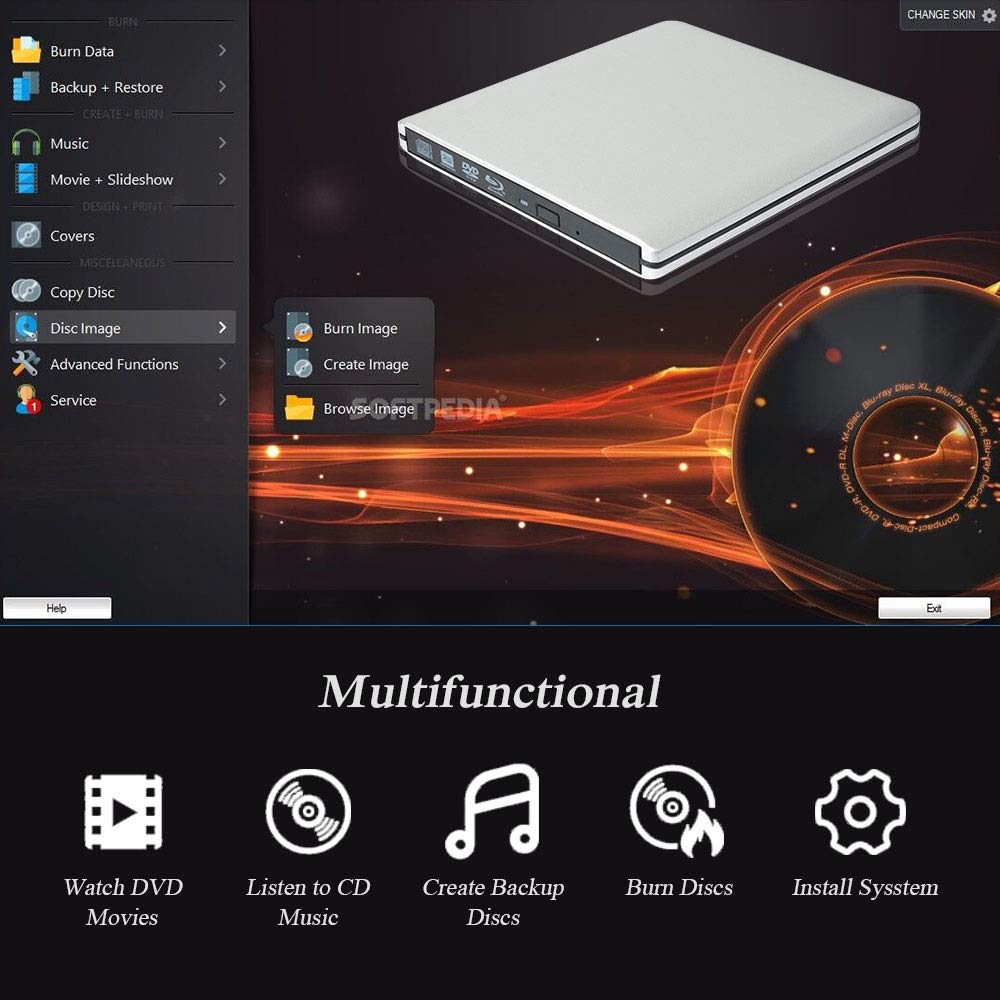 Ultra Slim External Blu-ray DVD Drive USB 3.0 - Portable CD/DVD Burner & 3D Blu-Ray Player with DVD-RW Reader for PC, Laptop, Mac - Silver | Perfect for Home Theater, Office Work & Media Backup