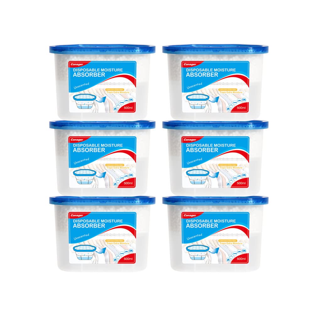CANAGER Fragrance-Free Moisture Absorber Box | Odor Eliminator & Dehumidifier for Closet, Bedroom, Kitchen, Bathroom | 6-Pack Moisture Trapping Cups | Freshens Air & Prevents Dampness | Ideal for Small Spaces, Storage Areas & Humid Environments