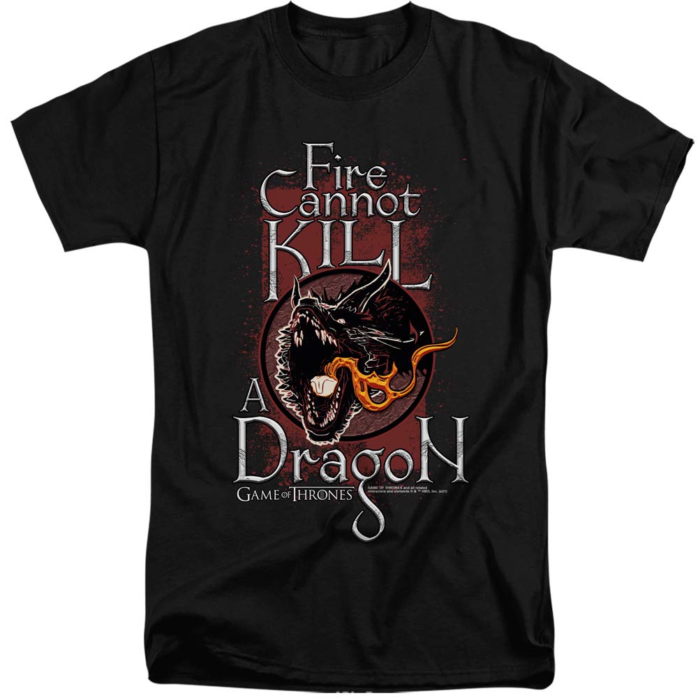 Game of Thrones Fire Cannot Kill A Dragon Unisex Adult Tall T-Shirt - Premium Cotton Tee for Men & Women - GOT Fan Merchandise - Perfect for Cosplay, Conventions & Fantasy Lovers