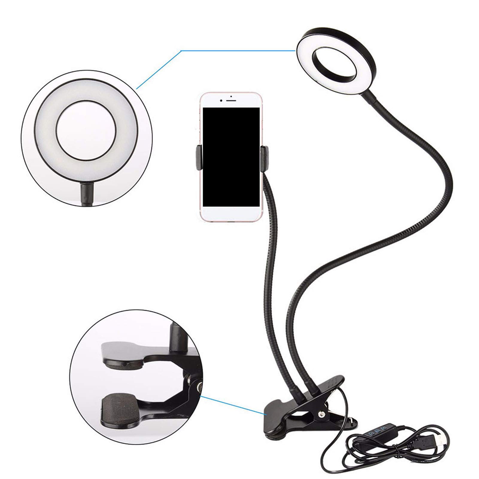 Acouto LED Fill Light with Phone Holder - Adjustable Selfie Ring Light for Live Streaming, YouTube, TikTok & Video Calls - Perfect for Home Office, Gaming & Content Creation