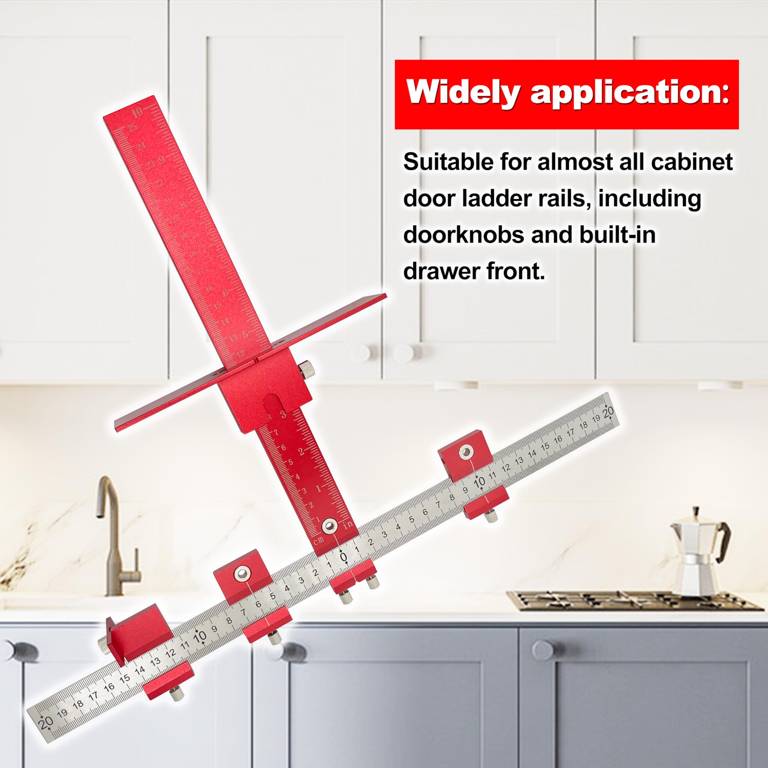 Premium Aluminum Cabinet Hardware Jig Tool - Perfect for Installing Handles & Knobs on Doors and Drawer Fronts | DIY Drawer Guide Jig Kit (Red) | Ideal for Home Improvement and Cabinet Installation Projects