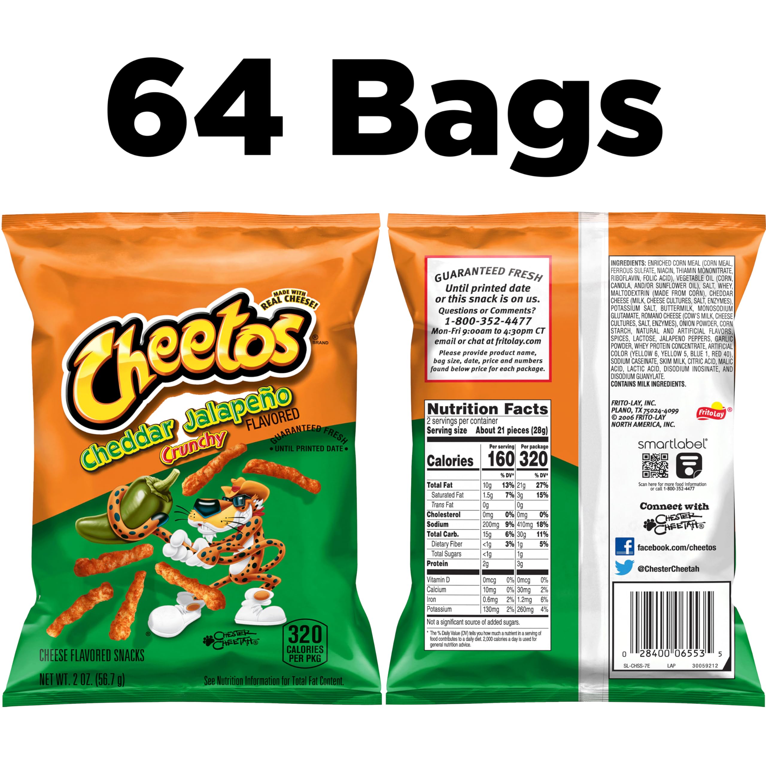 Crunchy Cheetos Cheese Flavored Snacks - Cheddar Jalapeno, 2oz (Pack of 64) | Spicy & Cheesy Party Snacks for Game Night, Movie Time & Office Break