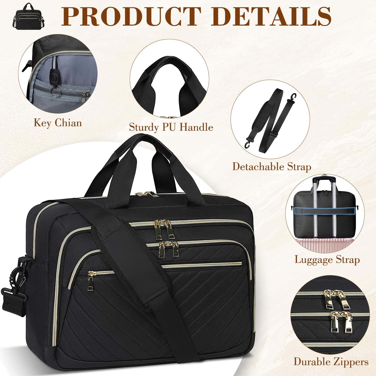 17.3 Inch Professional Laptop Bag for Women - Large Capacity Business Briefcase with Shoulder Strap, Ideal for Work, Office, and Travel