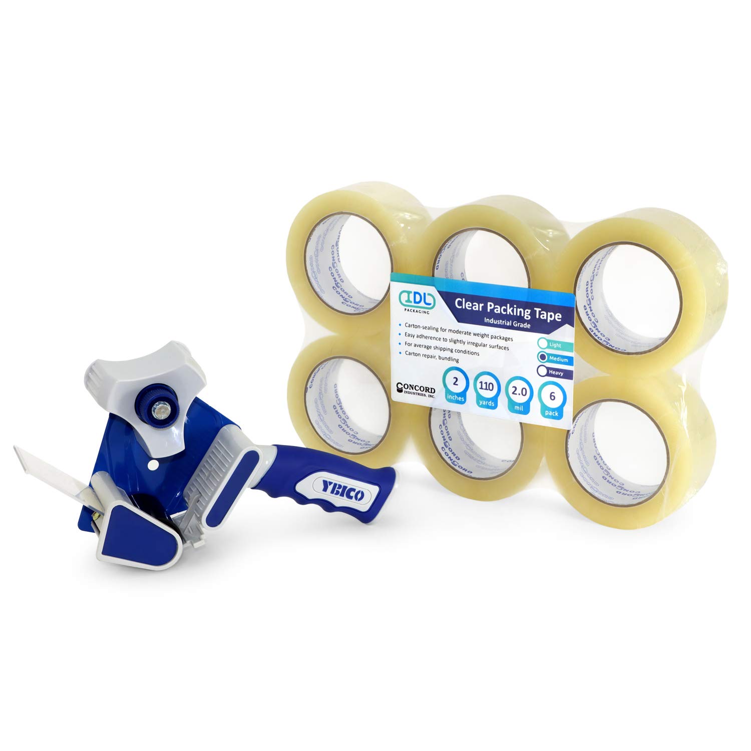 IDL Packaging Concord Packing Tape with Dispenser - 6 Rolls of 2