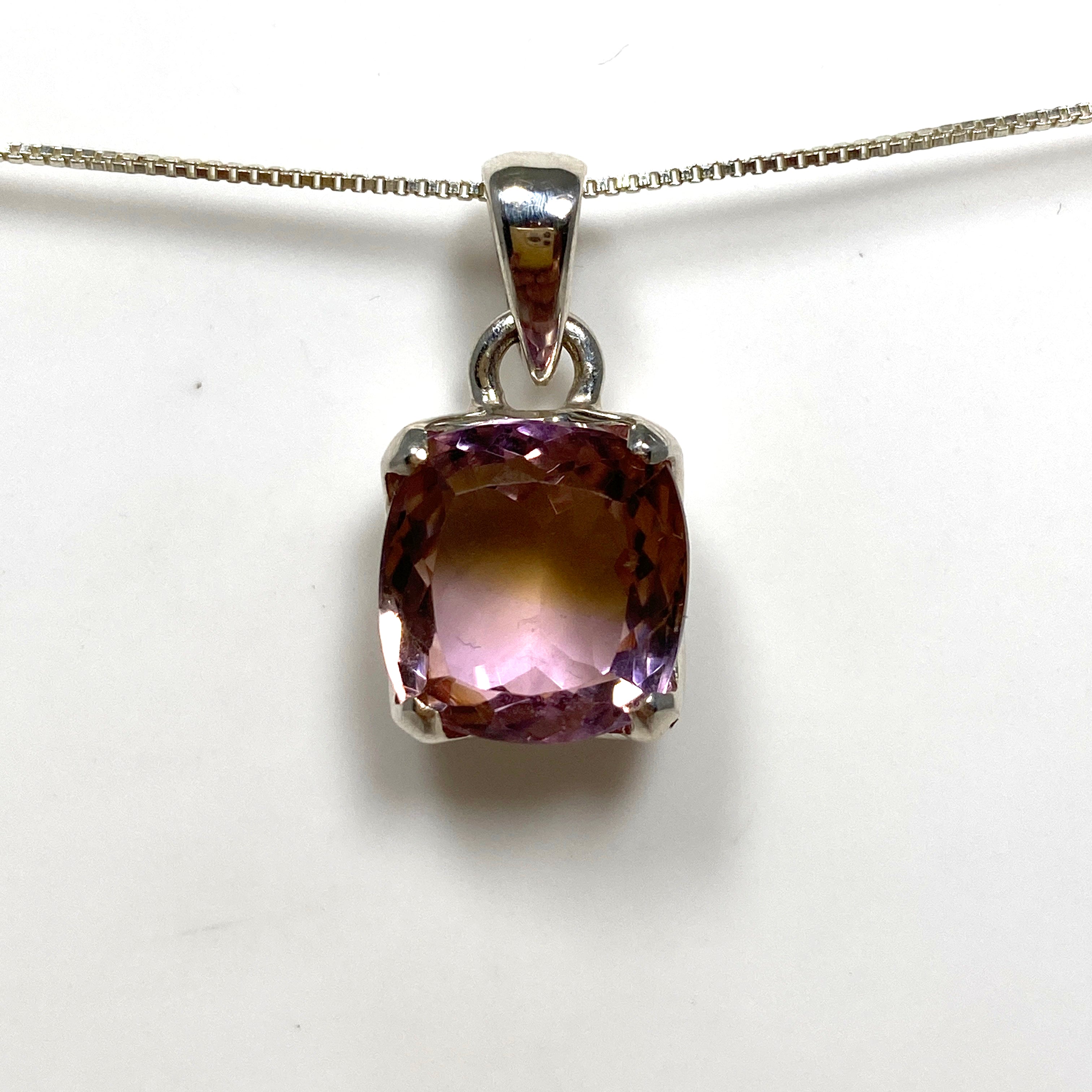 Natural Ametrine Square Faceted Pendant Necklace - 925 Sterling Silver Jewelry for Women - Perfect for Gifts, Parties & Special Occasions