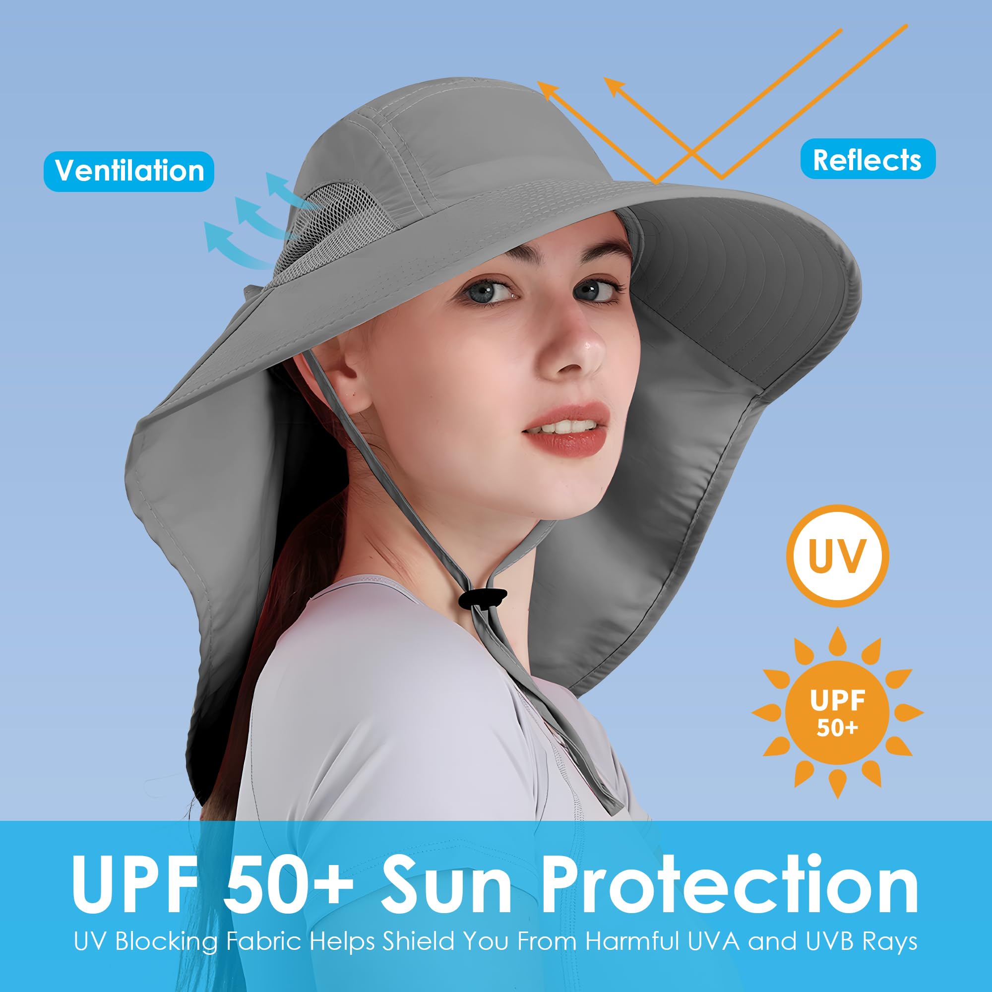 Women's UV Protection Sun Hat - Foldable Waterproof Wide Brim Bucket Hat with Neck Flap for Summer, Beach, Fishing, Hiking & Outdoor Activities | UPF 50+ Sun Protection for Women
