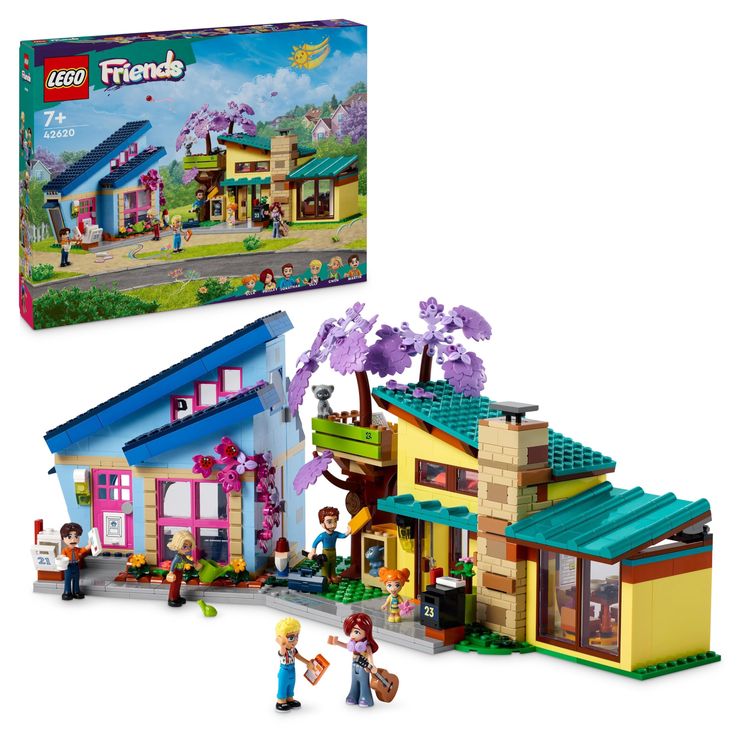 LEGO Friends Olly and Paisley's Family Houses - 2-Story Building Toy Set with Mini Dolls, Cat & Rabbit Figures - Creative Construction Gift for Girls & Boys Ages 7+ (Model 42620) - Perfect for Imaginative Play, Birthday Gifts & STEM Learning Activities