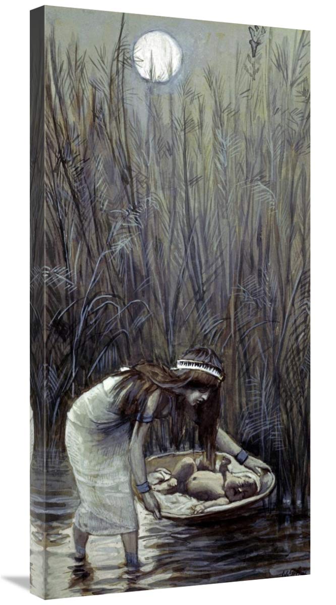 36 Inch Moses Laid Amid The Flags Art Print by James Tissot - Biblical Wall Decor for Home, Church & Office