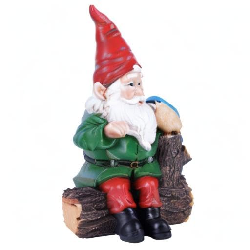 Garden Gnome Statues with Bird - Resin Sculpture Gnome Sitting on Stump - Outdoor Decor for Yard, Patio & Lawn - Perfect for Garden, Backyard & Landscape Decoration