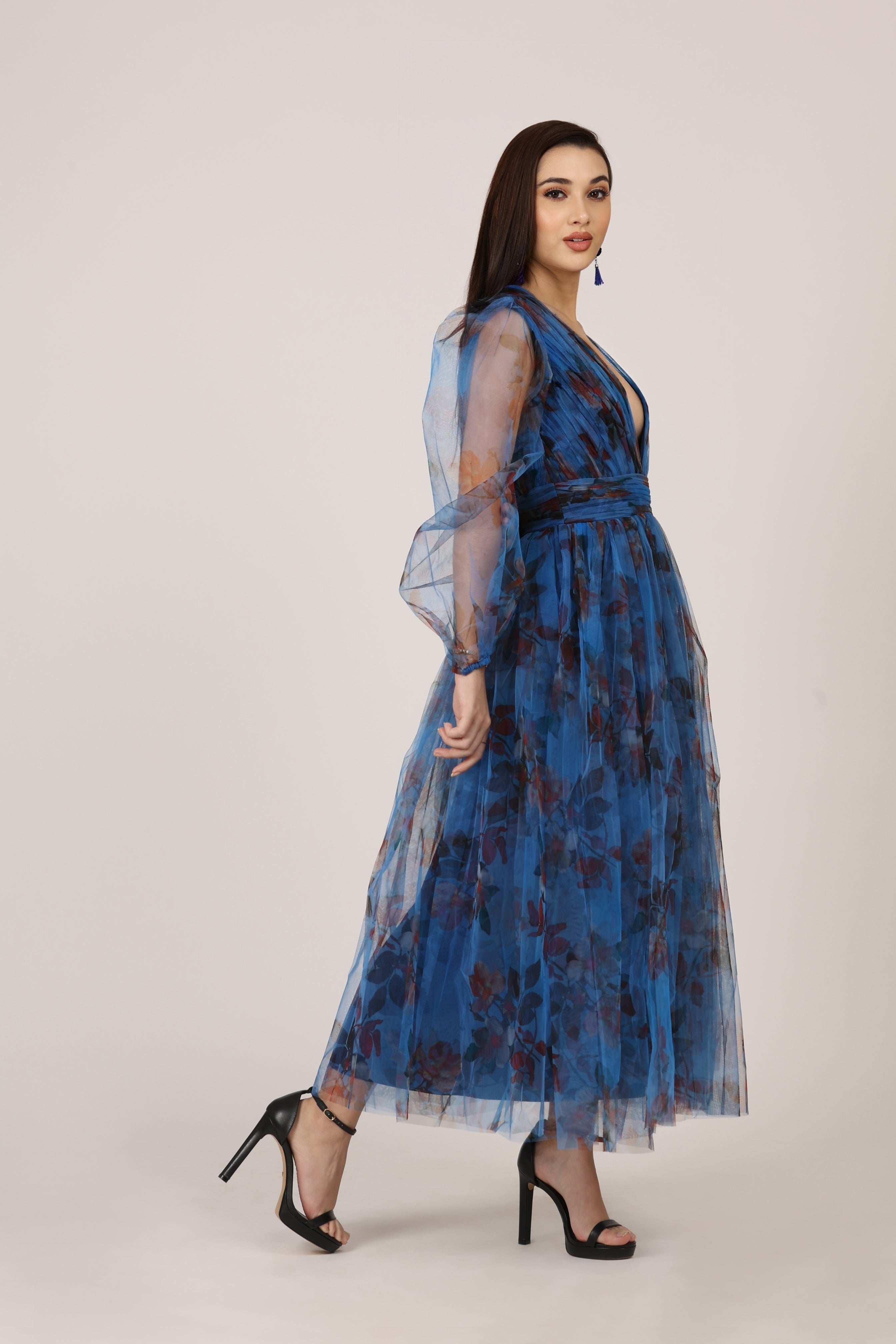 Quincy Midi Dress - Blue Floral Print Women's Casual Dress | Perfect for Spring, Summer, Beach Vacations & Date Nights