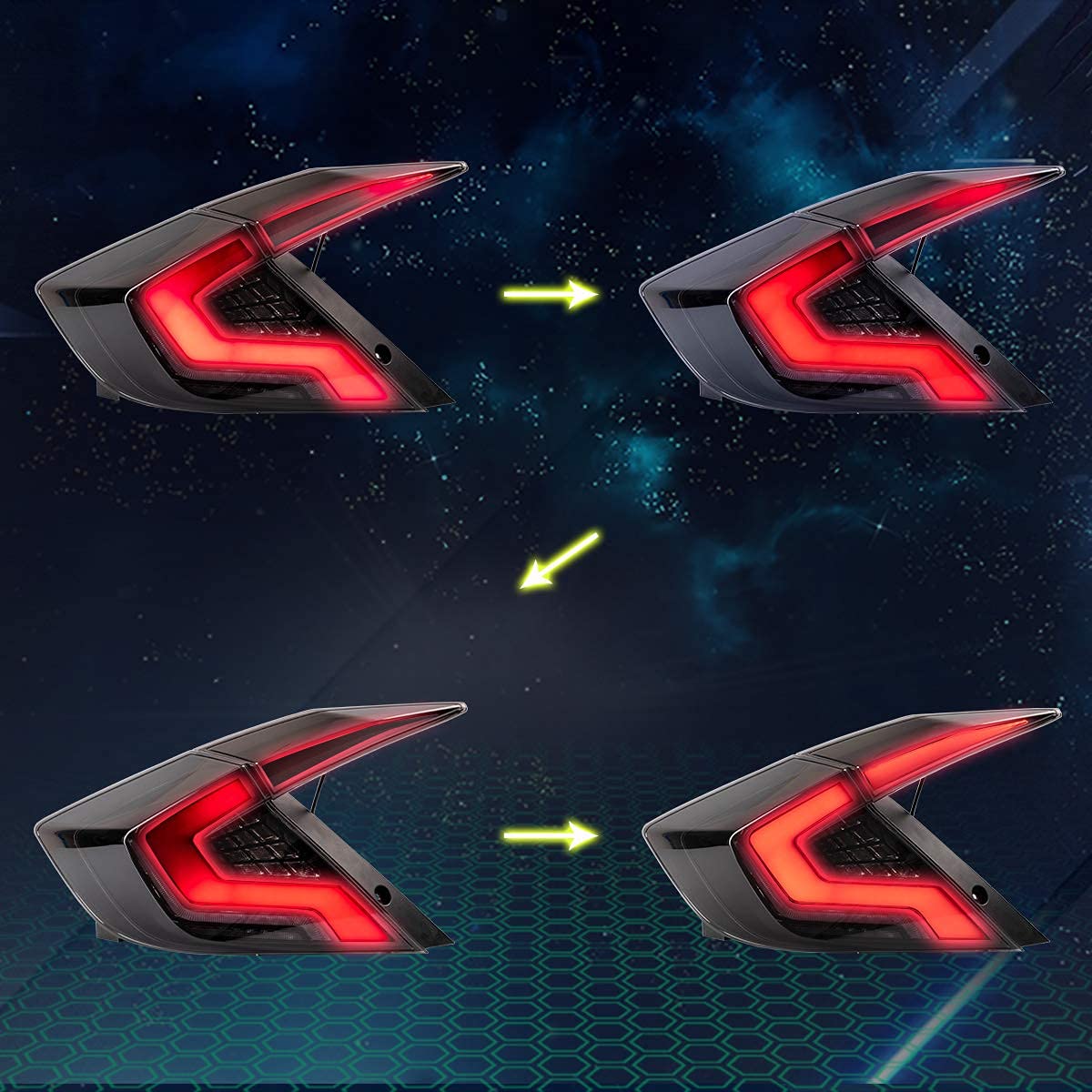 Premium LED Tail Lights for 2016-2021 Honda Civic Sedan (10th Gen) - DRL Startup Animation, Rear Lamp Assembly - Perfect for Night Driving & Car Customization (Not Compatible with Hatchback & Coupe Models)