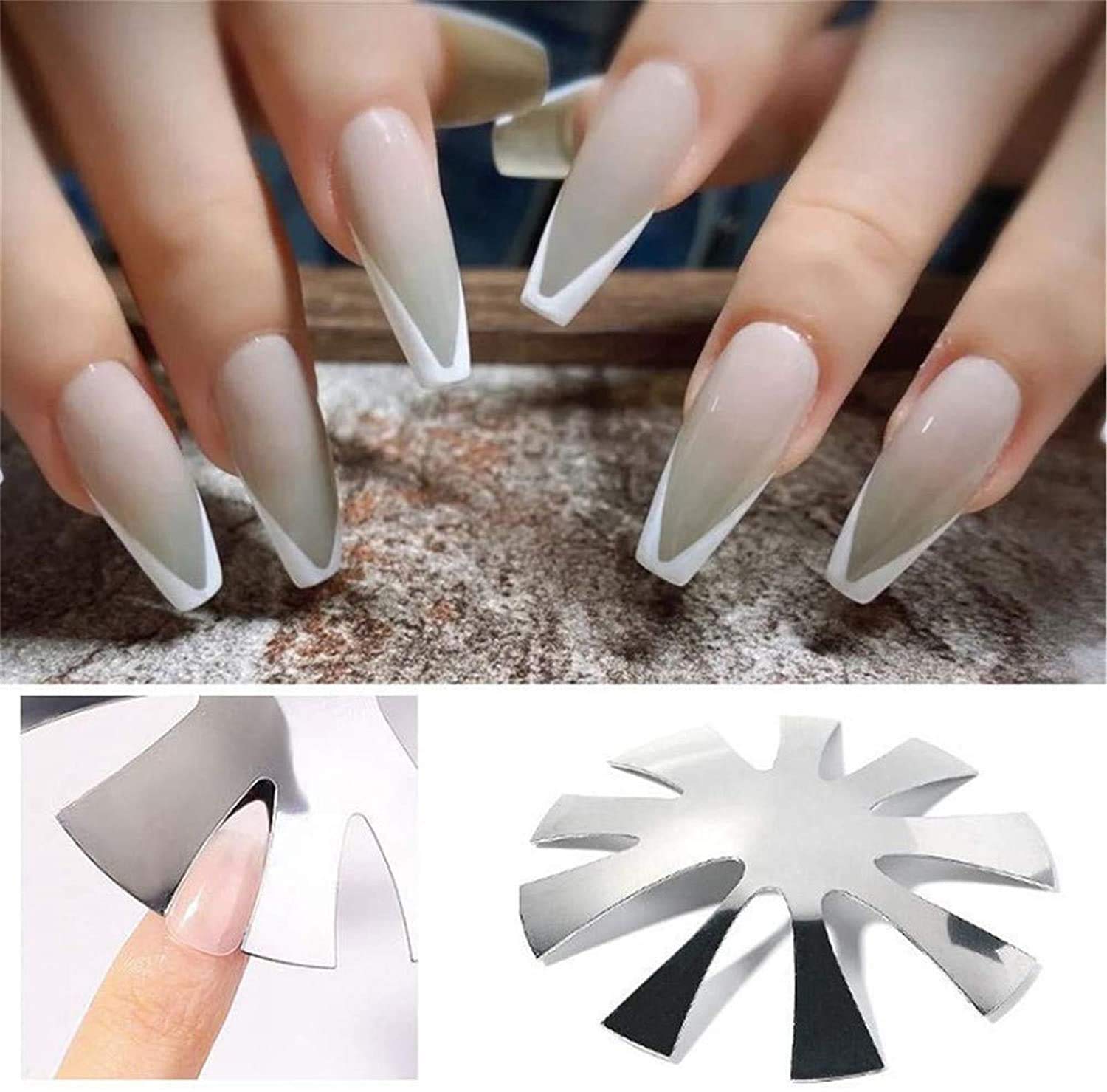 Professional Stainless Steel French Manicure Nail Cutter Plate - Acrylic Nail Art Tool Kit for Edge Trimming & Perfect Shaping (1pc, Dazzling) - Salon Quality DIY Nail Care at Home