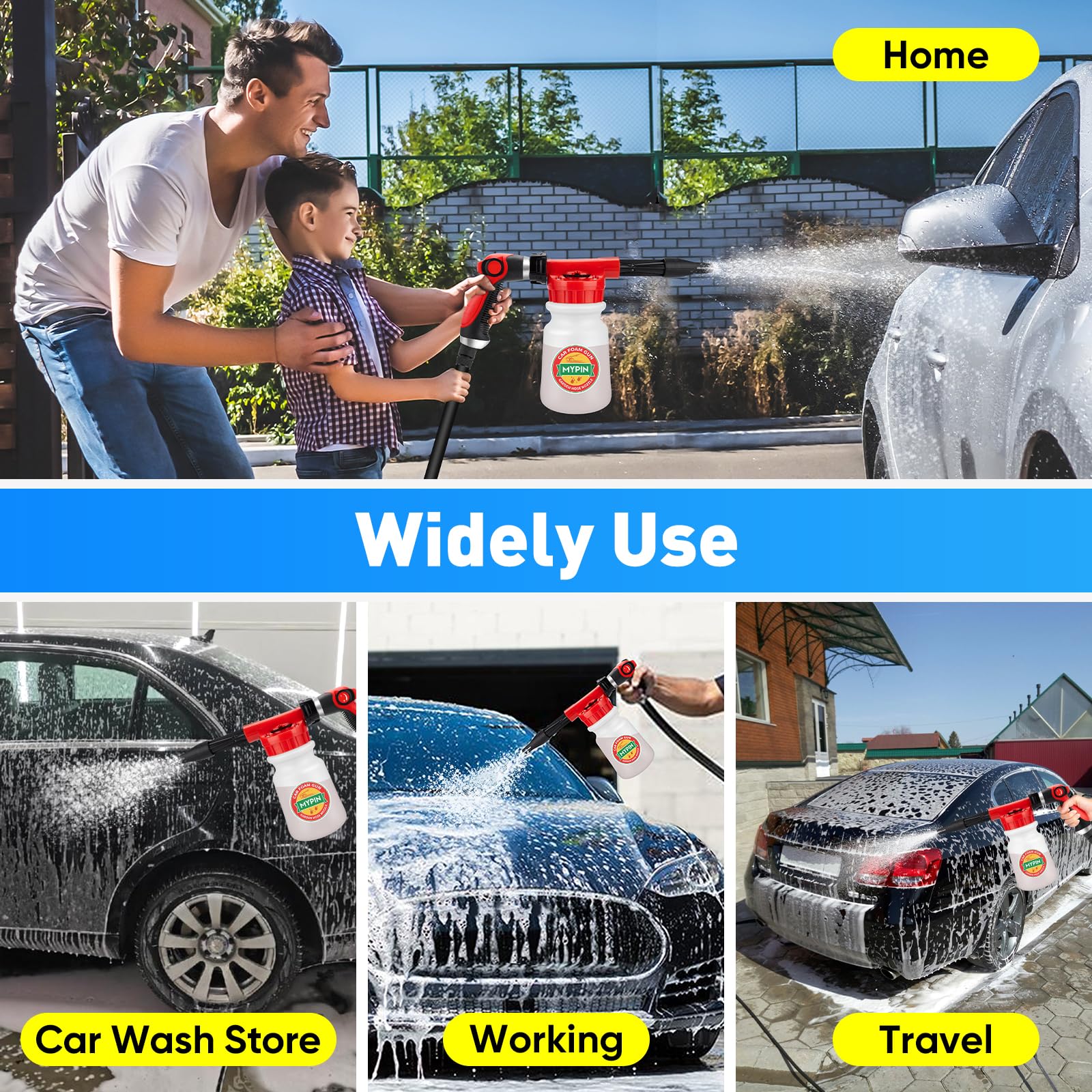 Premium Car Wash Foam Gun Kit - 22pc Foam Cannon with Adjustable 2.5-6 Ratio Dial, 1L Bottle, Nozzles & Wash Mitt - 1/2