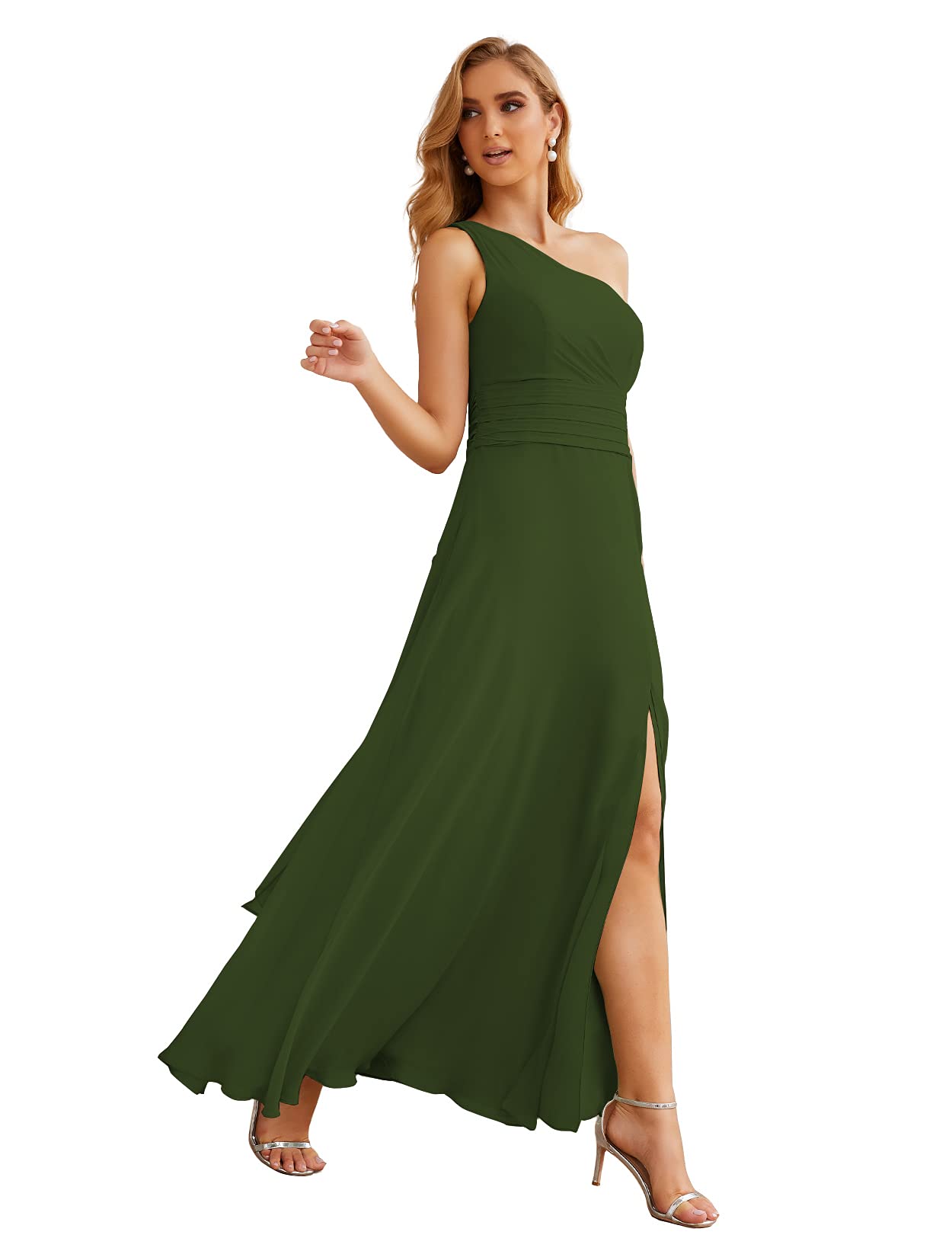 Numbersea Chiffon One Shoulder Bridesmaid Dress - Long Plus Size Maxi Formal Prom Gown for Weddings, Parties & Special Occasions