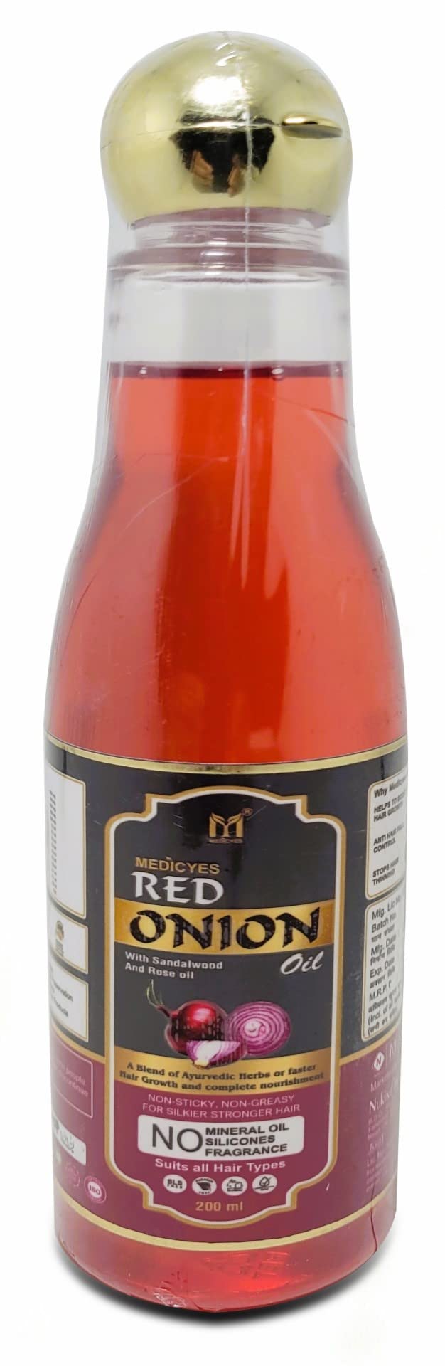 Medicyes Red Onion Hair Oil with Sandalwood & Rose Oil - 200ml Vitamin E Enriched for Hair Growth & Scalp Care | Perfect for Damaged Hair Treatment & Daily Nourishment