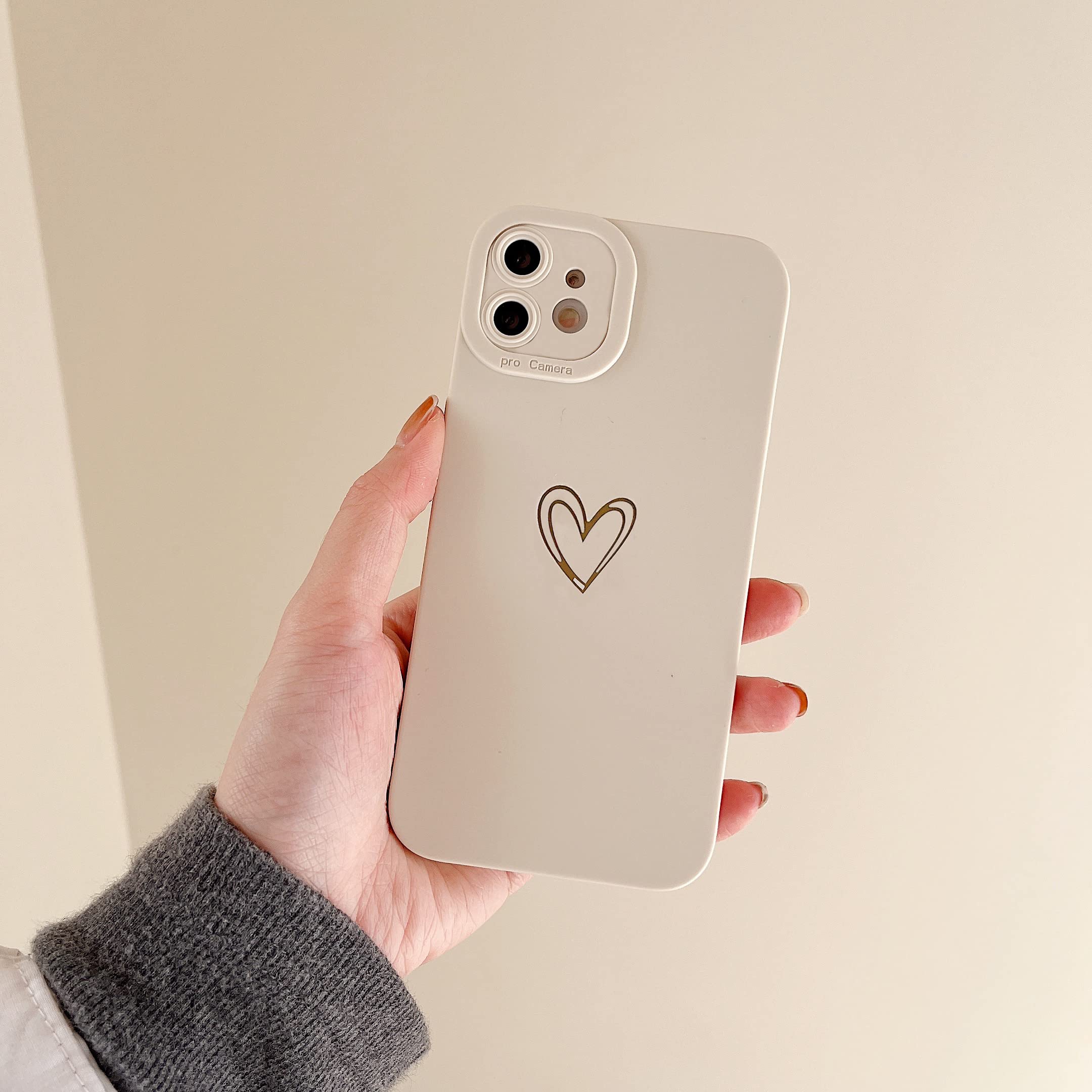 Qokey iPhone 13 Pro Max Case (2021 6.7 Inch) - Cute Heart Plated Shockproof TPU Cover with Anti-Fall Camera Protection & Anti-Fingerprint Coating | Perfect Gift for Women, Girls & Men (White) | Ideal for Everyday Use, Travel & Outdoor Activities